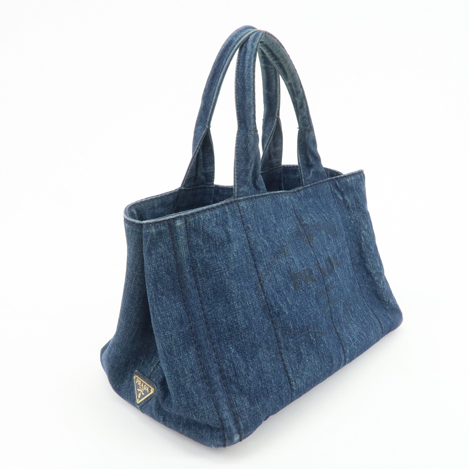 PRADA Triangle Logo Canapa Denim Tote Bag Hand Bag B1877B