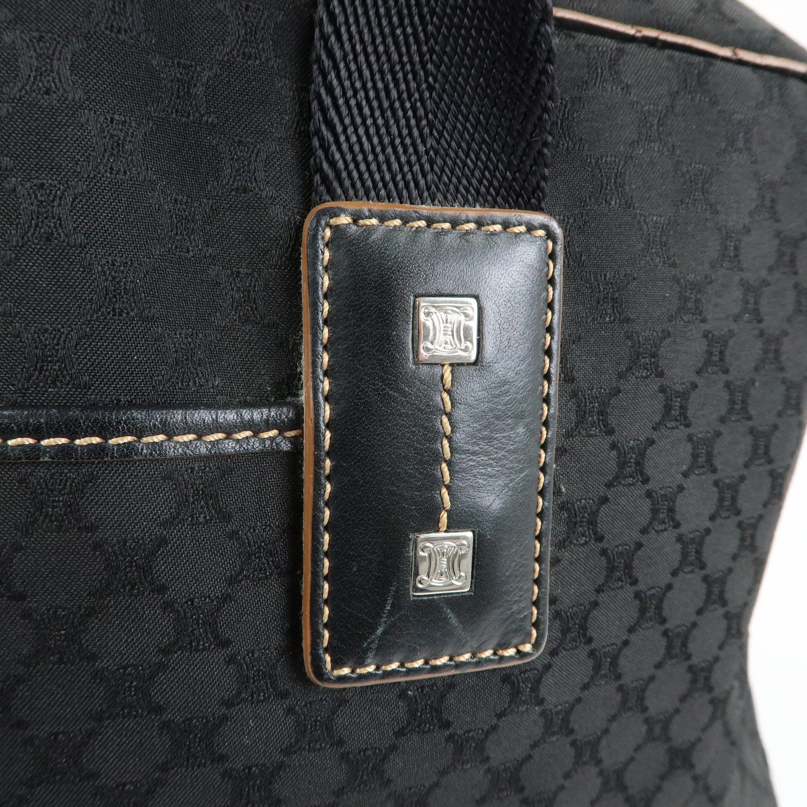 CELINE Macadam Canvas Leather Boston Bag Hand Bag Black