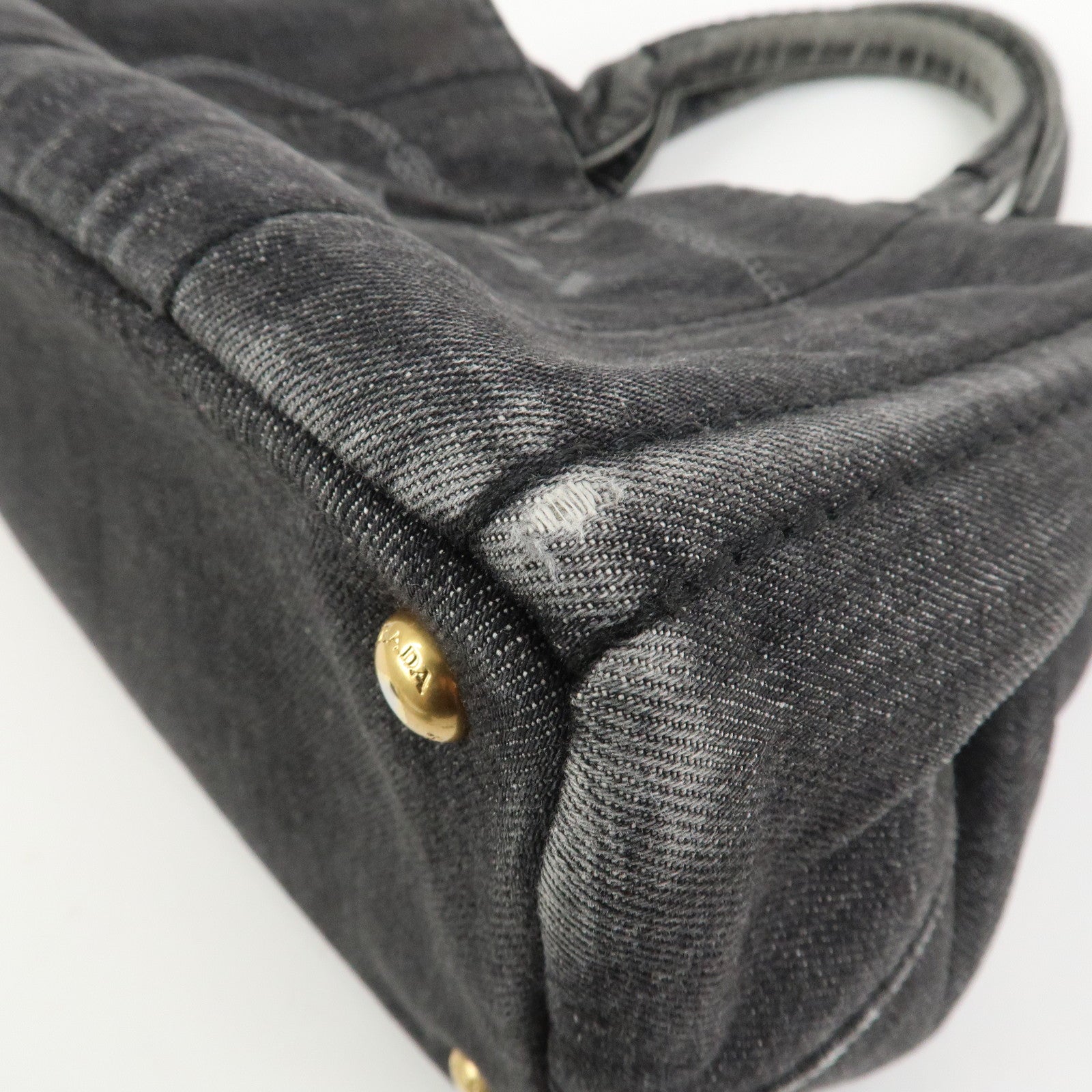 PRADA Canapa Mini Canvas Denim 2Way Shoulder Hand Bag Black B2439G