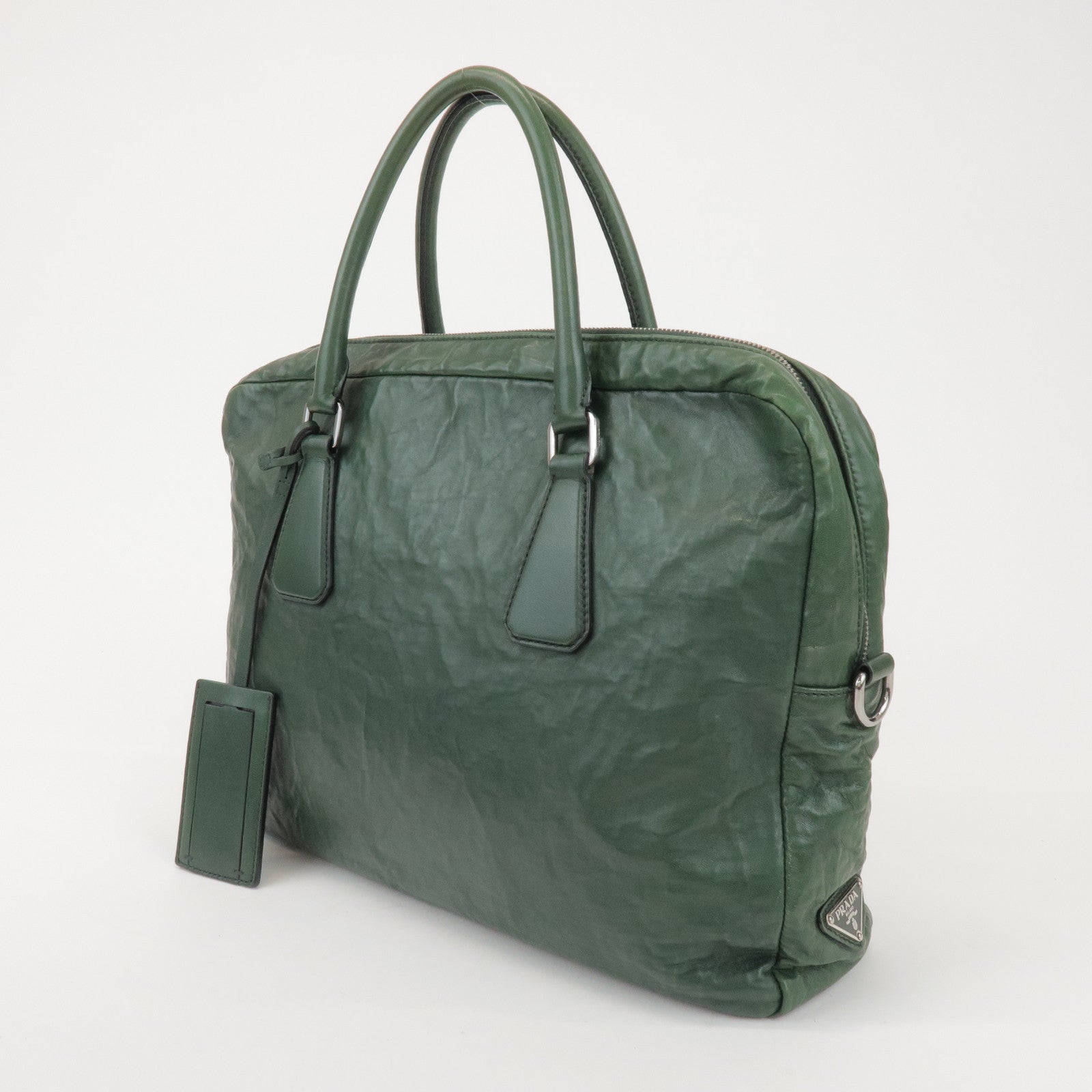 PRADA Triangle Logo 2Way Leather Hand Bag Shoulder Bag Green