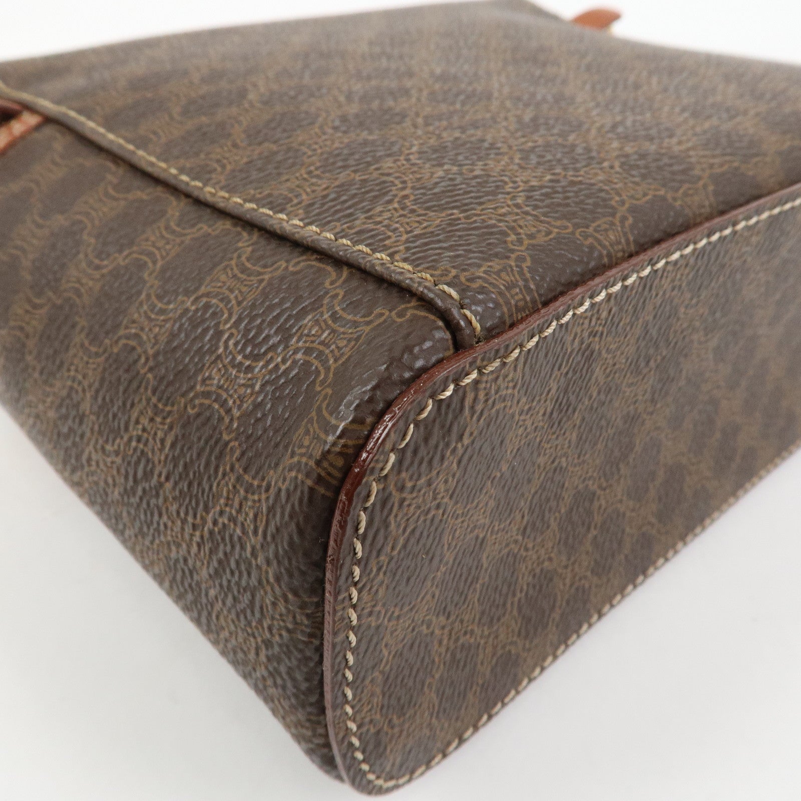 CELINE Macadam PVC Leather Vanity Bag Cosmetic Bag Hand Bag Brown