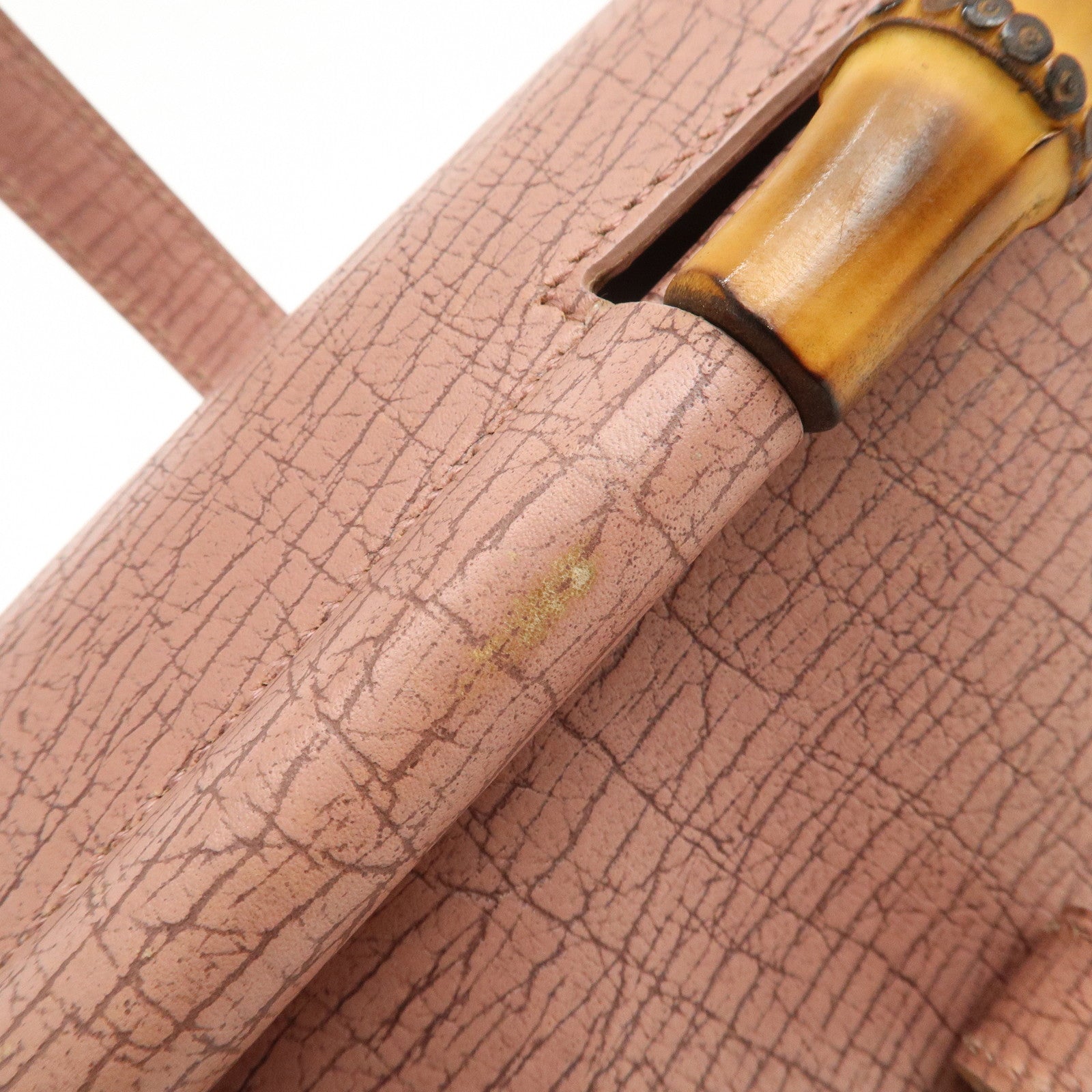 GUCCI Bamboo Embossed Leather Shoulder Bag Hand Bag Pink 111715