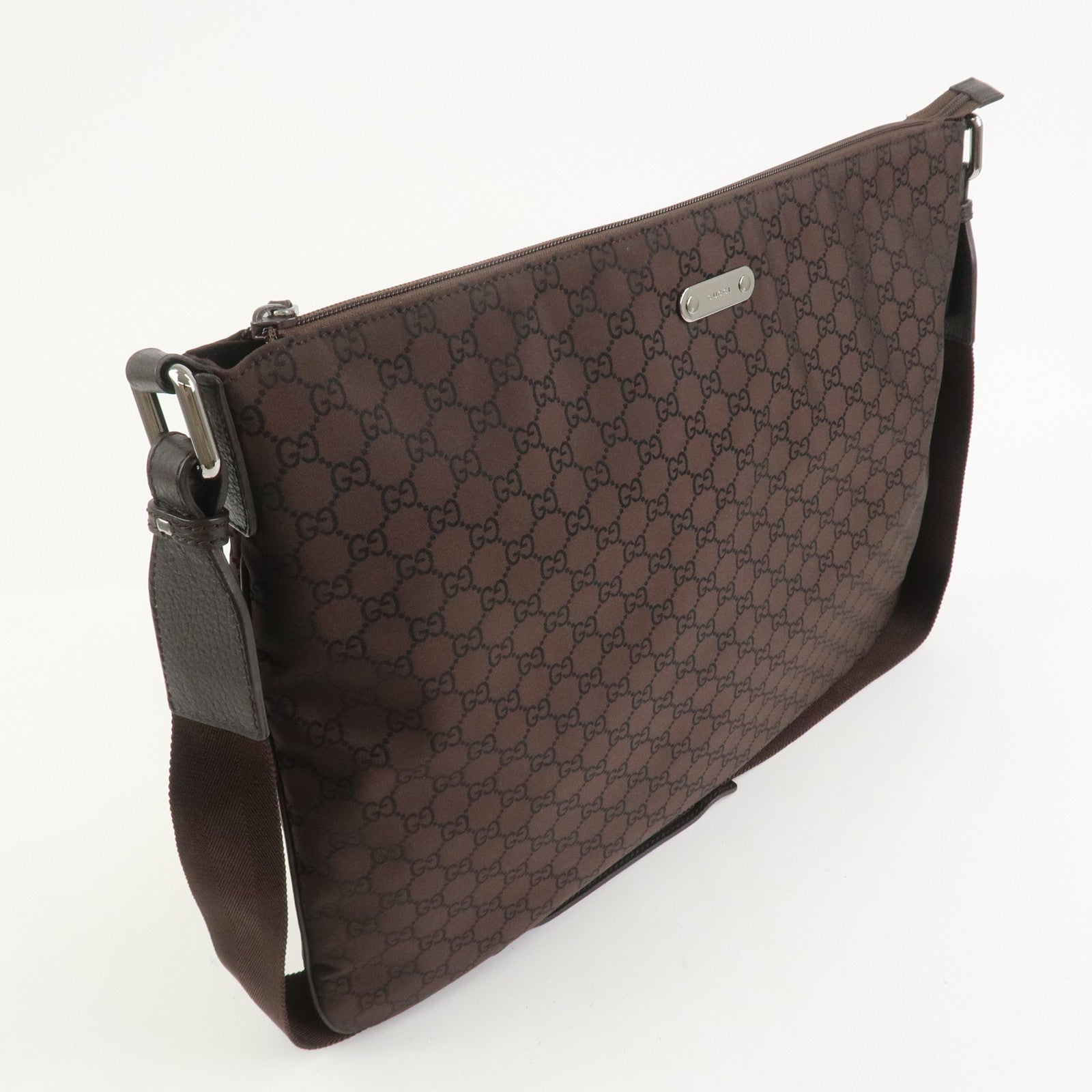 GUCCI GG Nylon Leather Shoulder Bag Crossbody Bag Dark Brown 190628