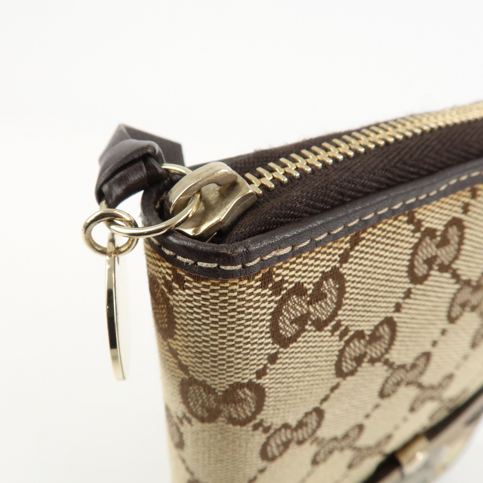 GUCCI GG Canvas Leather Planner Cover Brown Beige Gold HDW 233152 Used