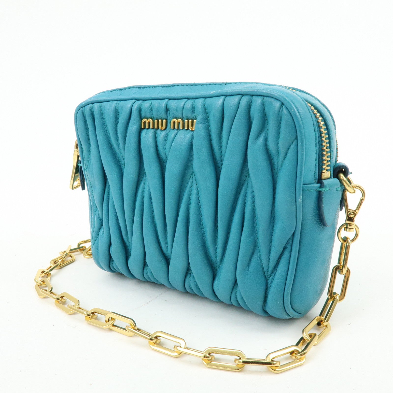 MIU MIU Matelasse Leather 2Way Bag Hand Shoulder Bag Blue RT0543