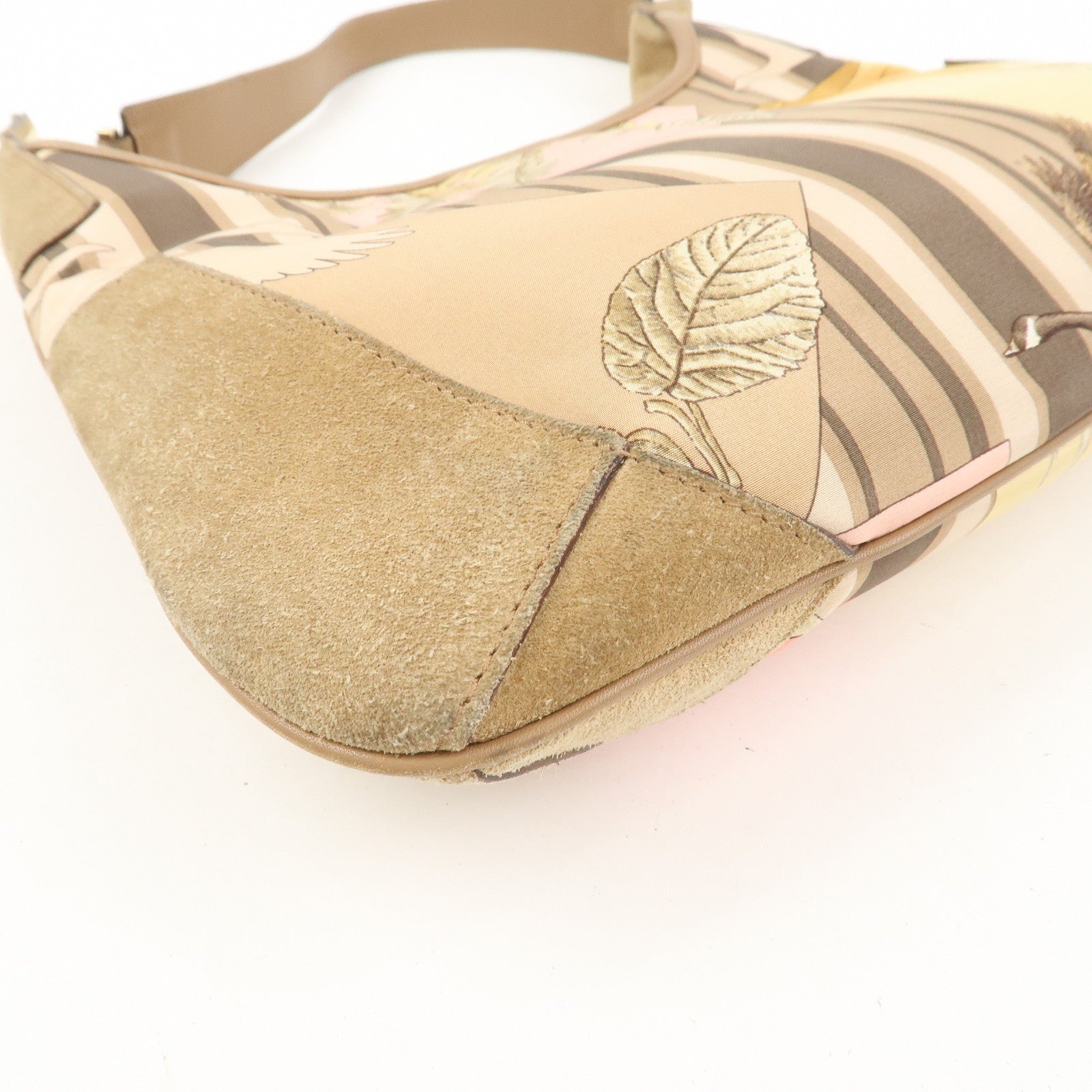 Ferragamo Nylon Leather Shoulder Bag Brown Pink Gold