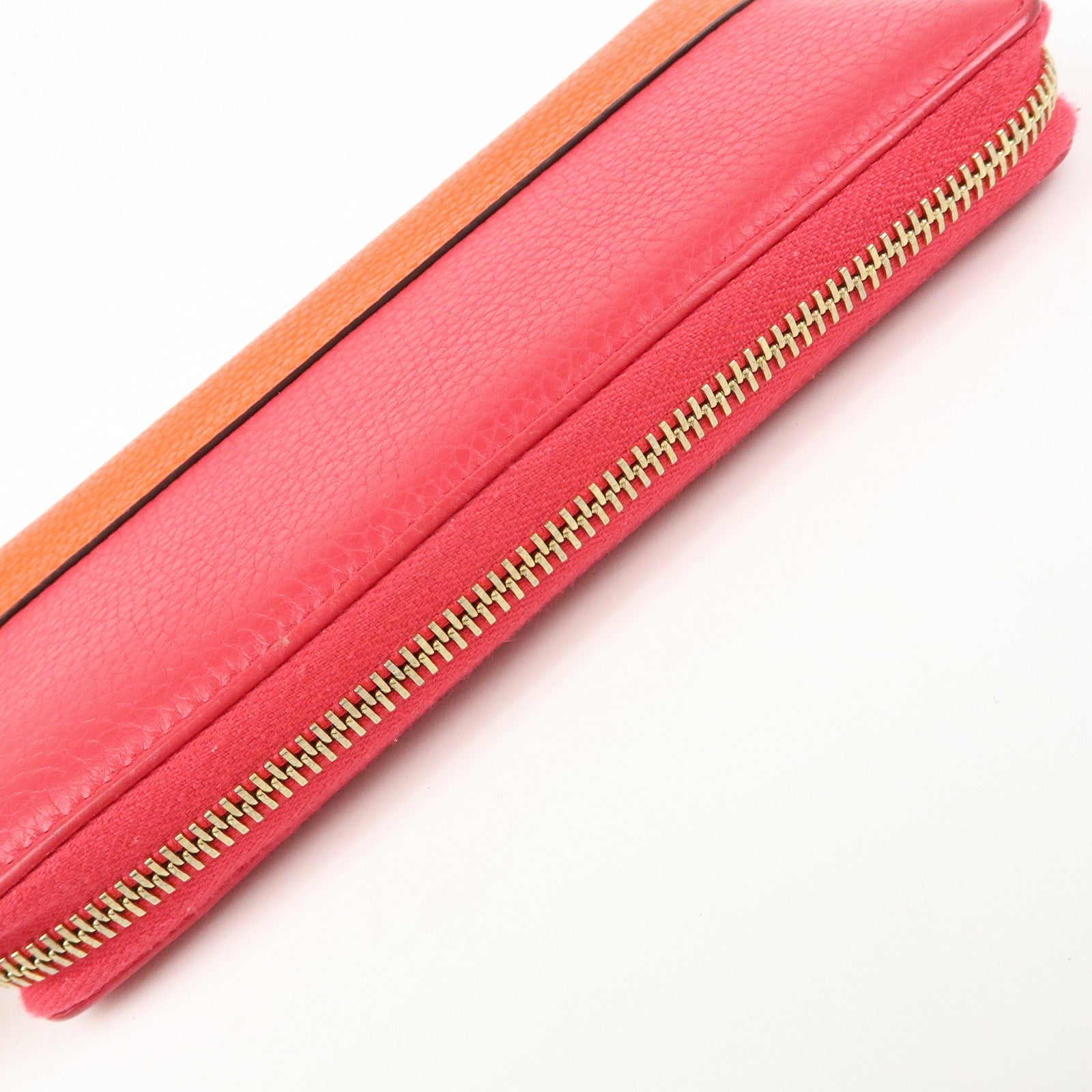 GUCCI Bamboo Leather Round Zippy Long Wallet Pink Orange 307984