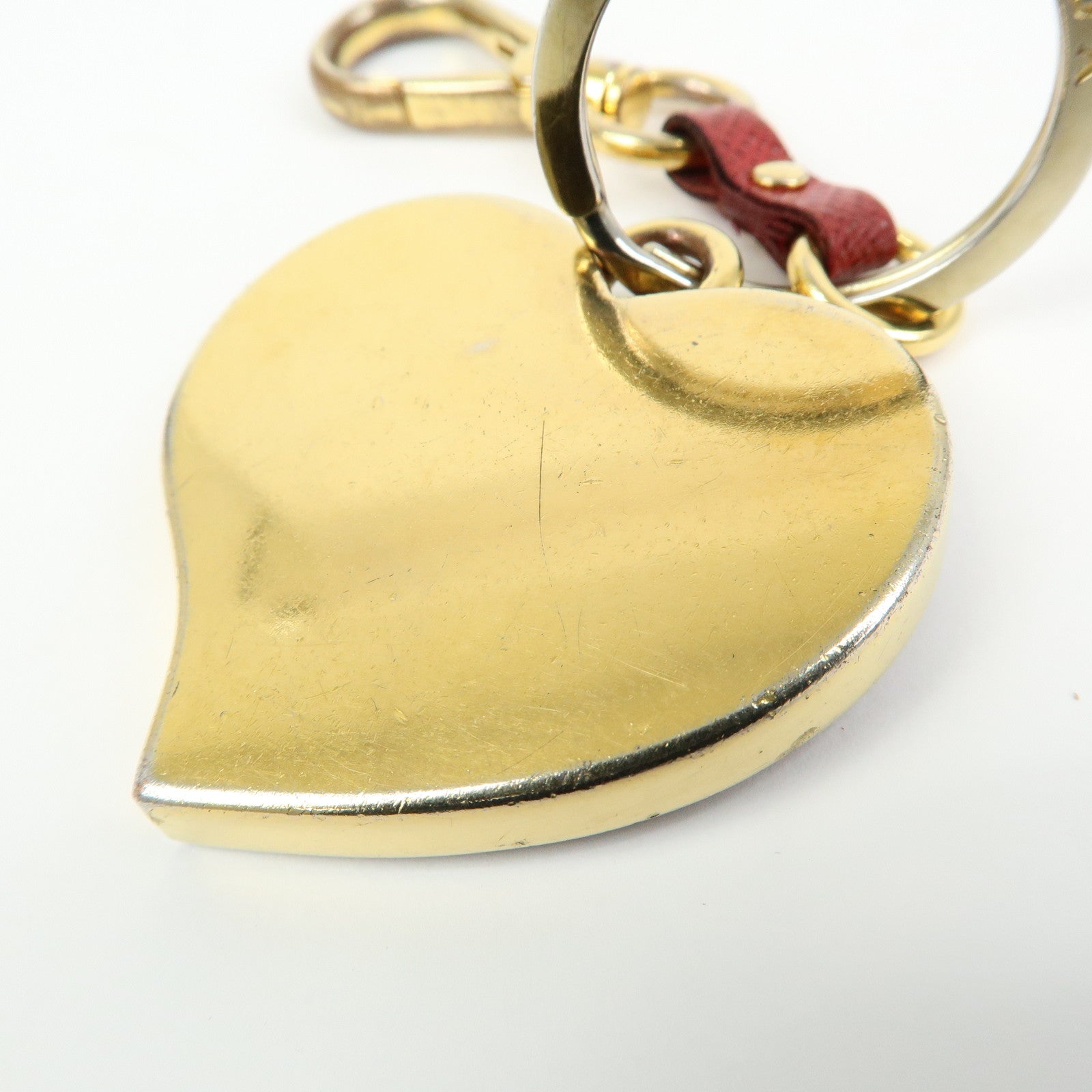 PRADA Metal Saffiano Leather Heart Bag Key Charm Key Chain Red