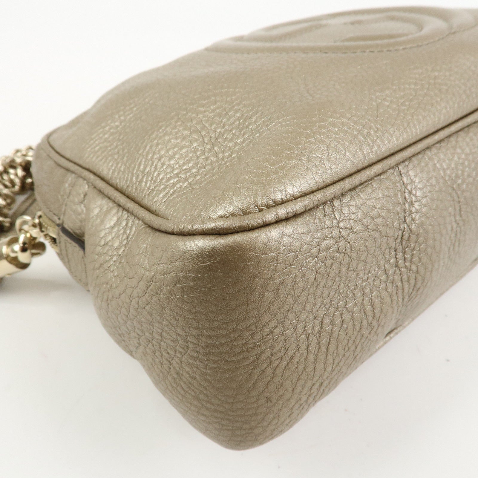 GUCCI SOHO Interlocking G Leather Shoulder Bag Metallic Brown 308983