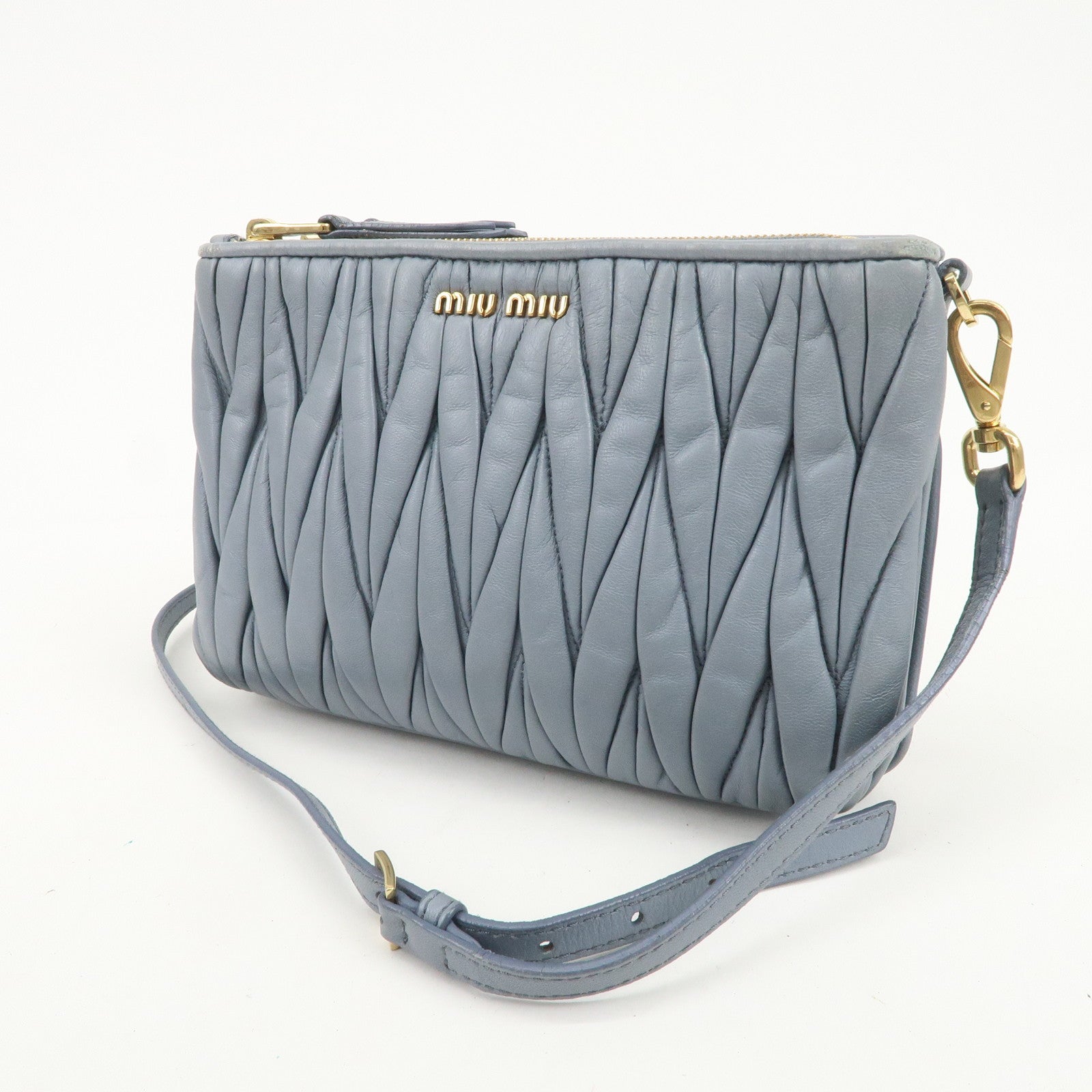 MIU MIU Matelasse Nappa Leather Shoulder Bag Light Blue 5BH057