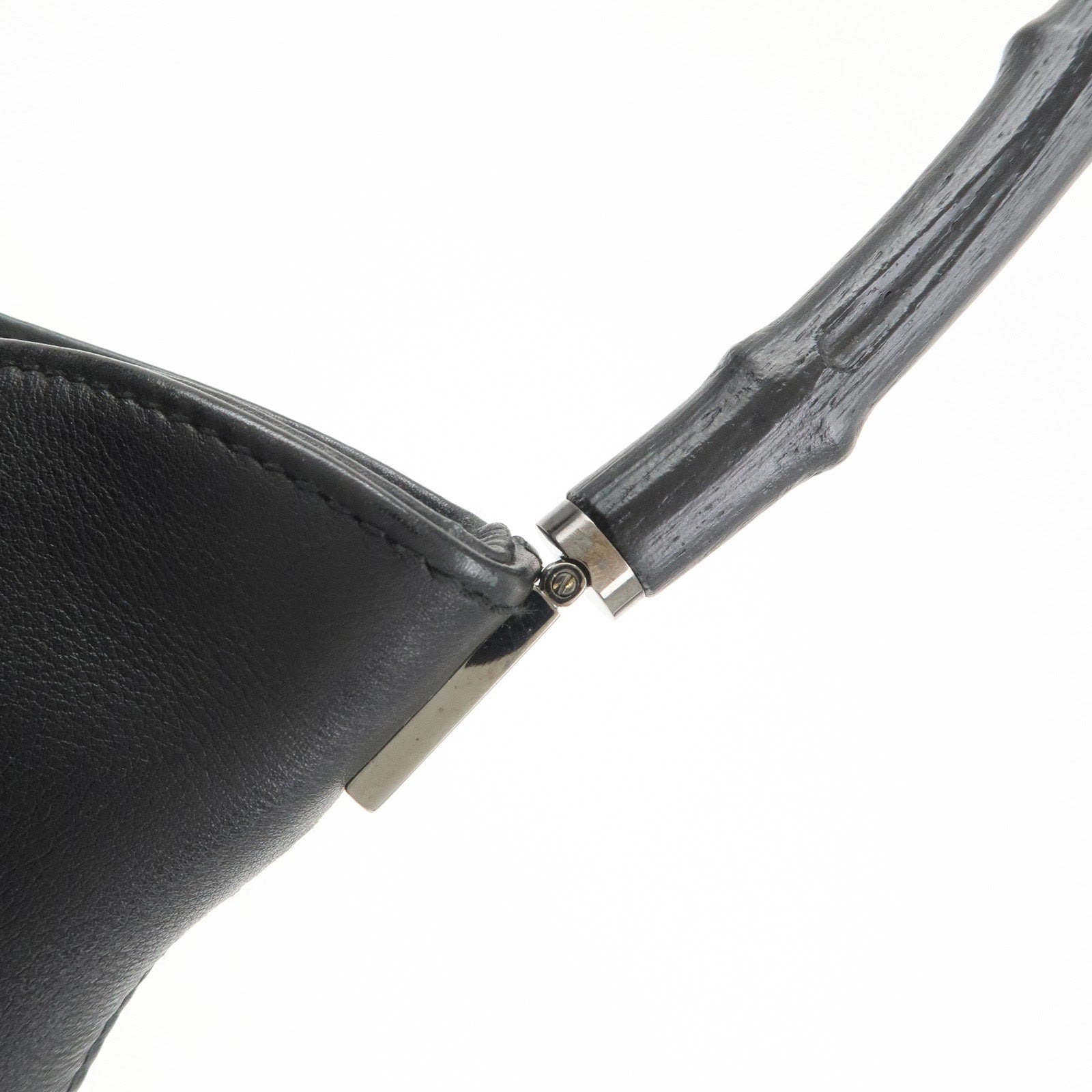 GUCCI Bamboo Leather Shoulder Bag Hand Bag Black 001 3244