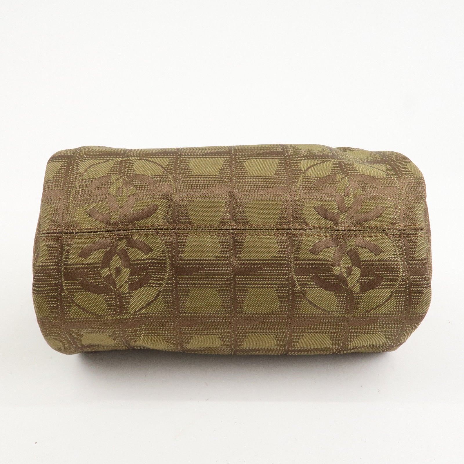 CHANEL New Travel Line Nylon Jacquard Shoulder Bag Khaki Used