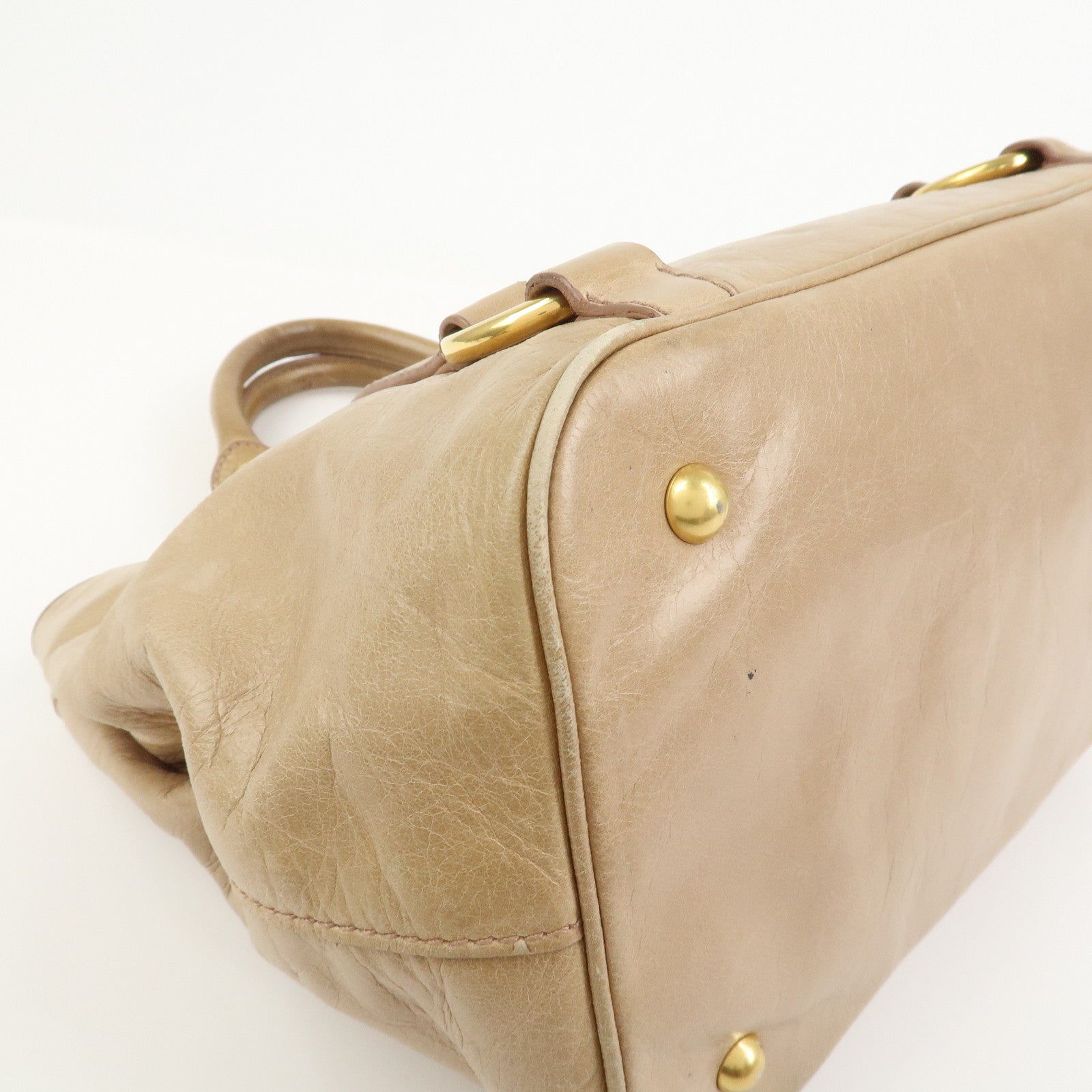 MIU MIU Leather 2Way Bag Hand Bag Shoulder Bag Beige