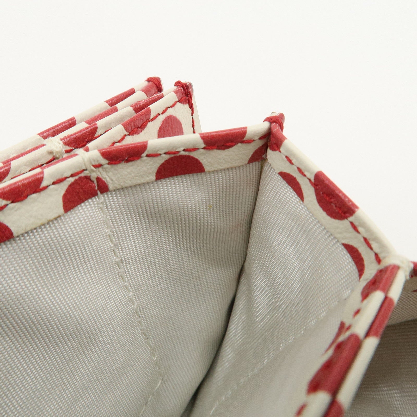 Christian Dior Leather Card Case Card Holder Dots Ivory Red