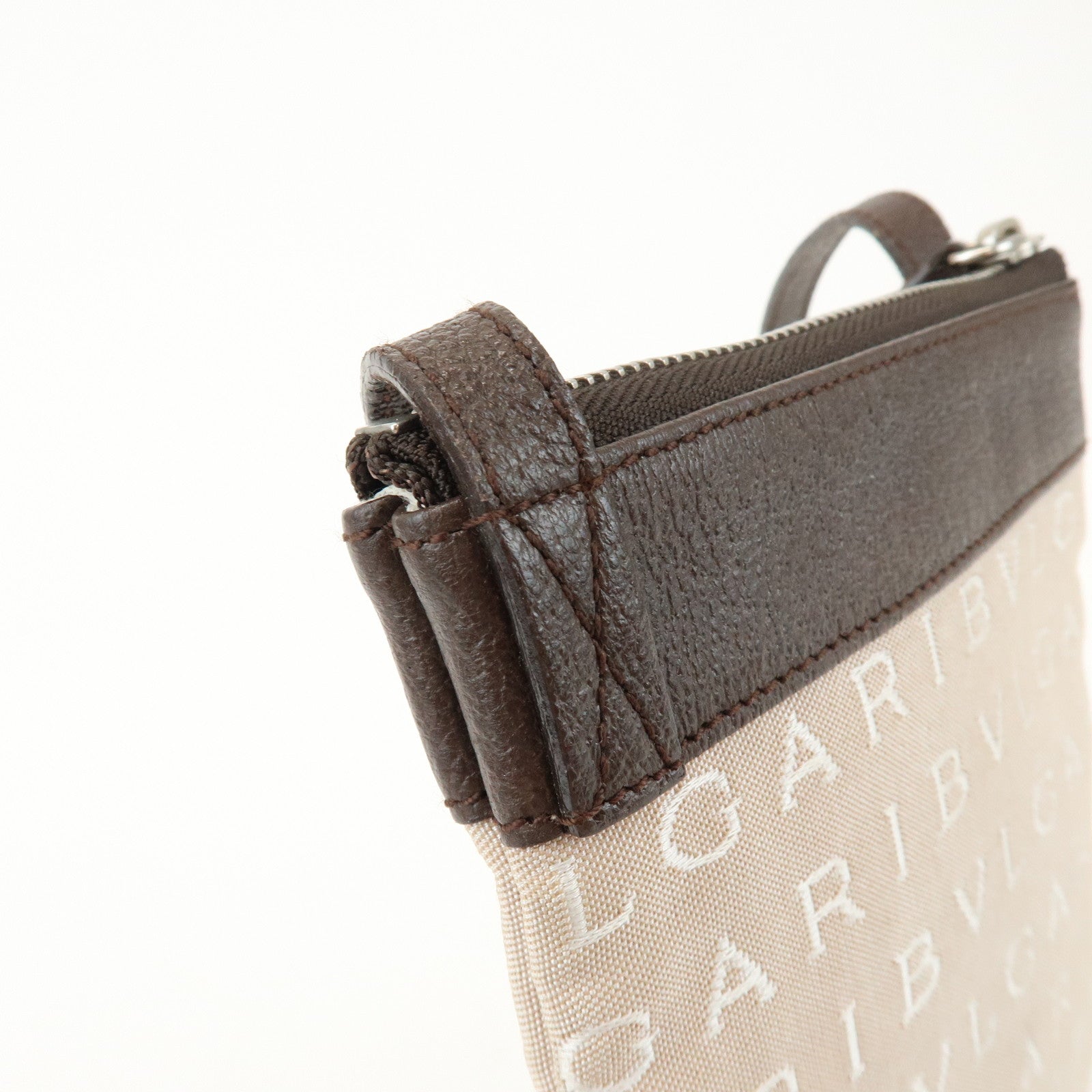 BVLGARI Logo Mania Monogram Canvas Leather Shoulder Bag Beige Brown