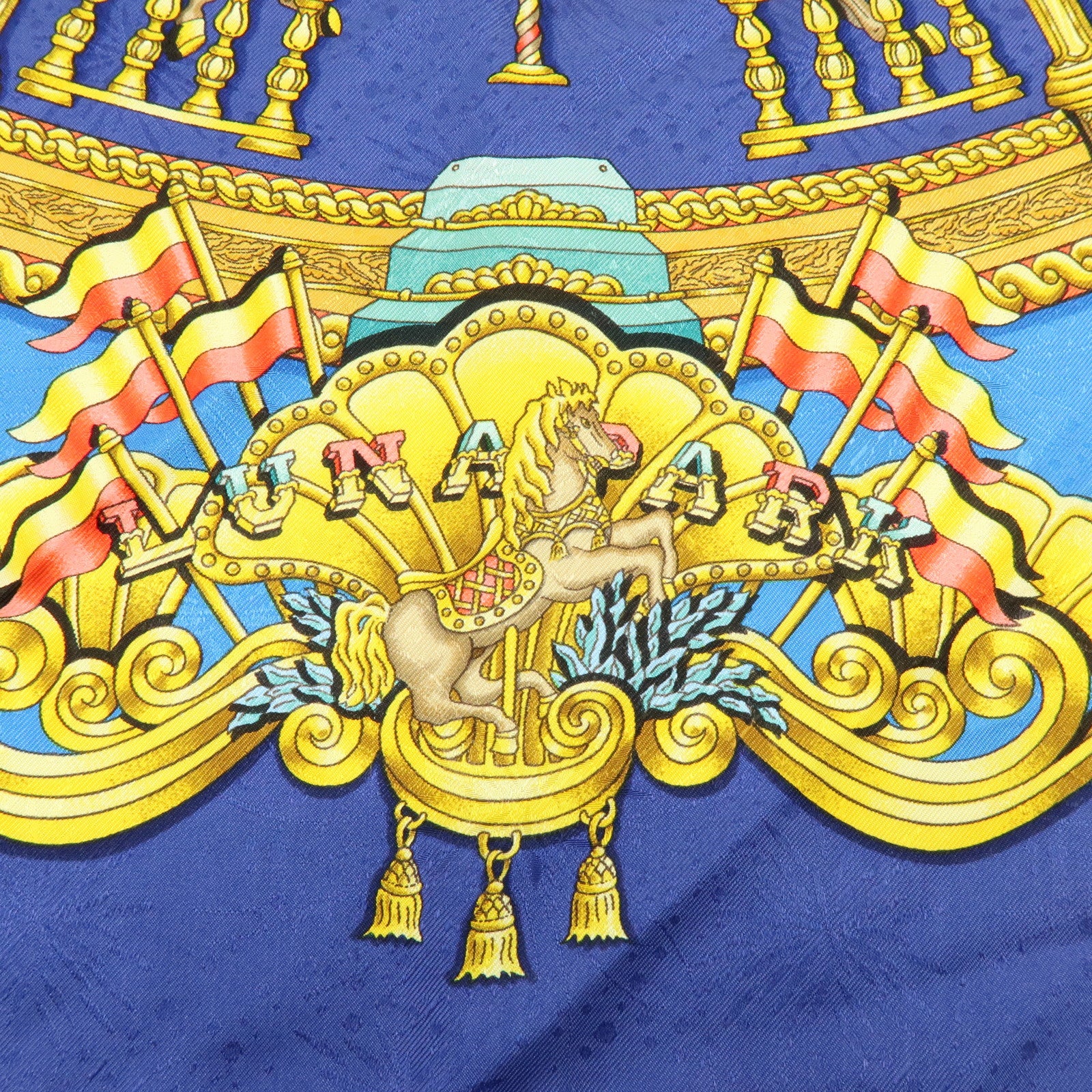 HERMES Carre 90 Silk 100% LUNA PARK Scarf Blue Gold