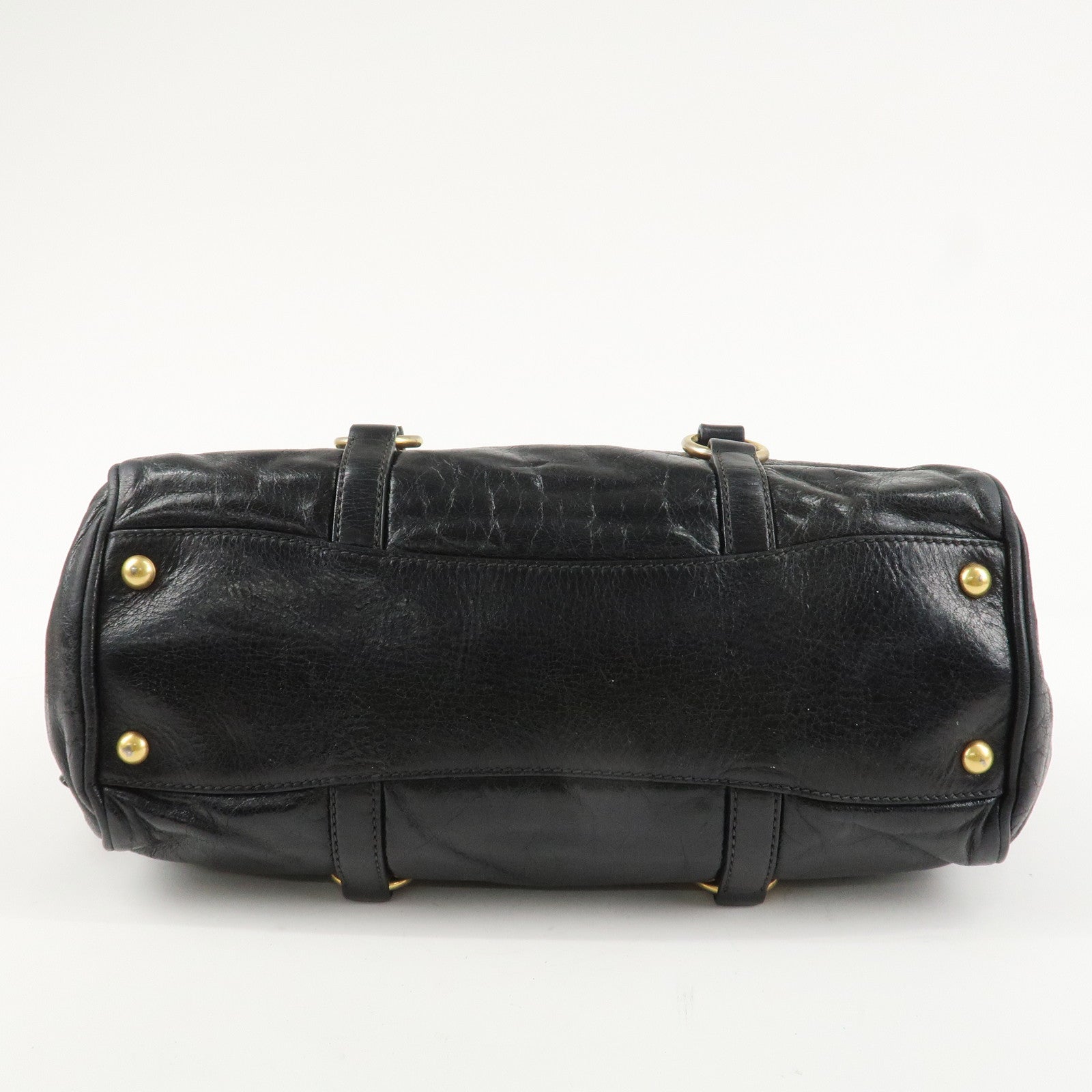 MIUMIU Logo Leather 2 Way Shoulder Bag Hand Bag Gold HDW Black Used