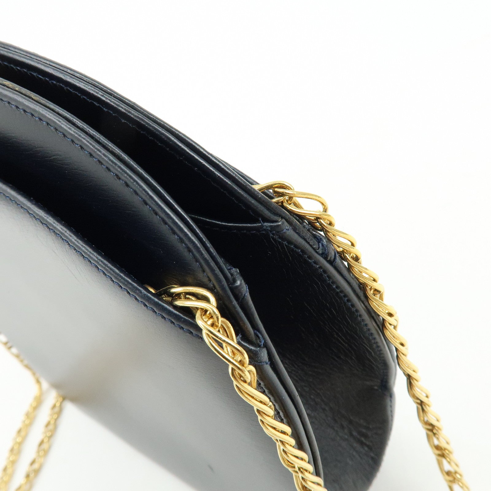 Cartier Sapphire Line Calf Leather Chain Shoulder Bag Navy
