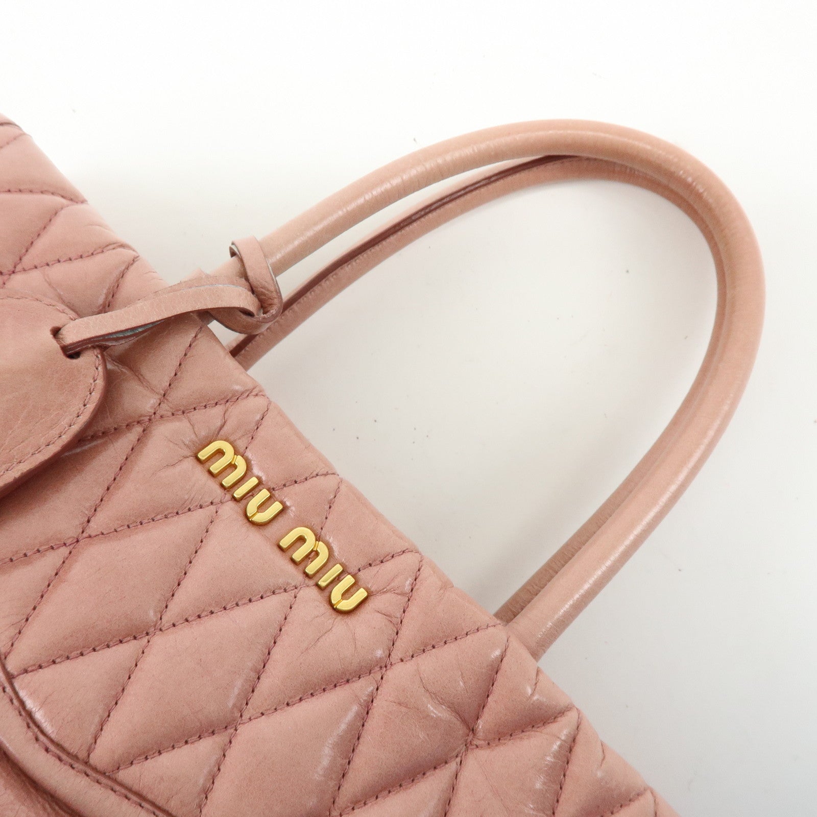 MIU MIU Logo Leather Hand Bag Tote Bag Pink RN1098
