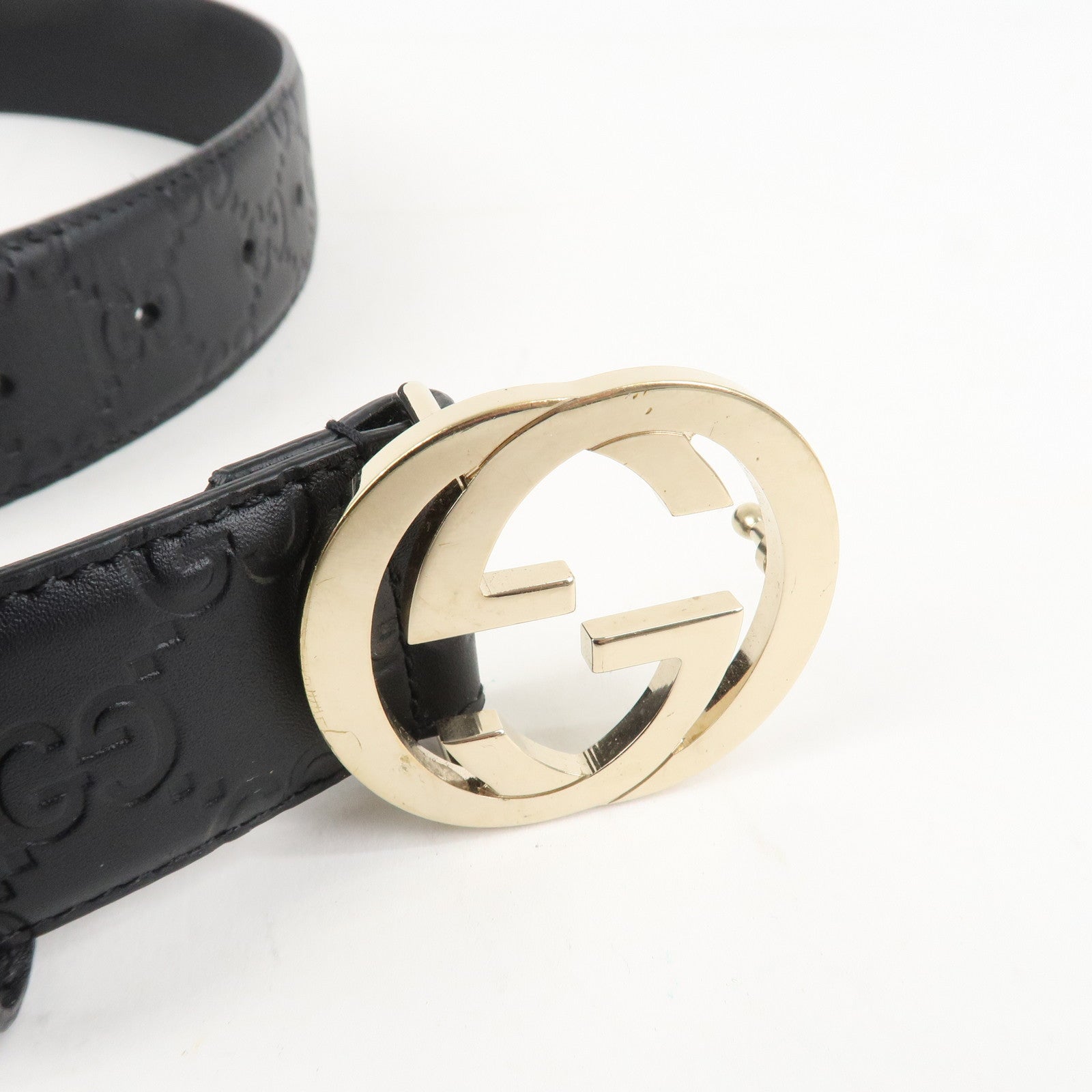 GUCCI Interlocking G Guccissima Leather Belt 80/32 Black 370543 Used