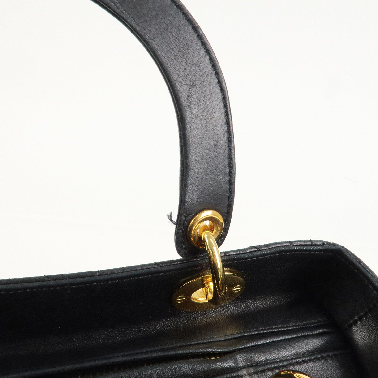 Christian Dior Lady Dior Canage Leather Hand Bag Black Used