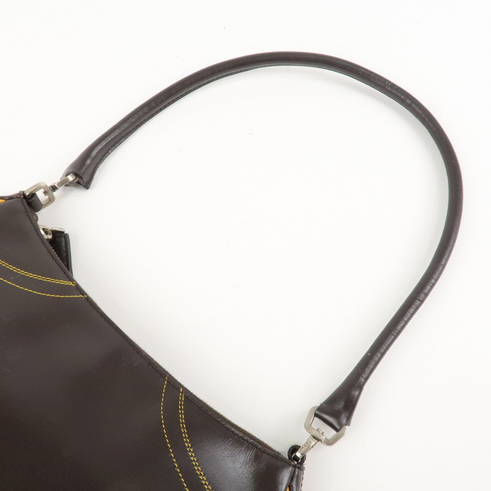 PRADA Logo Leather Shoulder Bag Hand Bag Brown Yellow B11055 Used