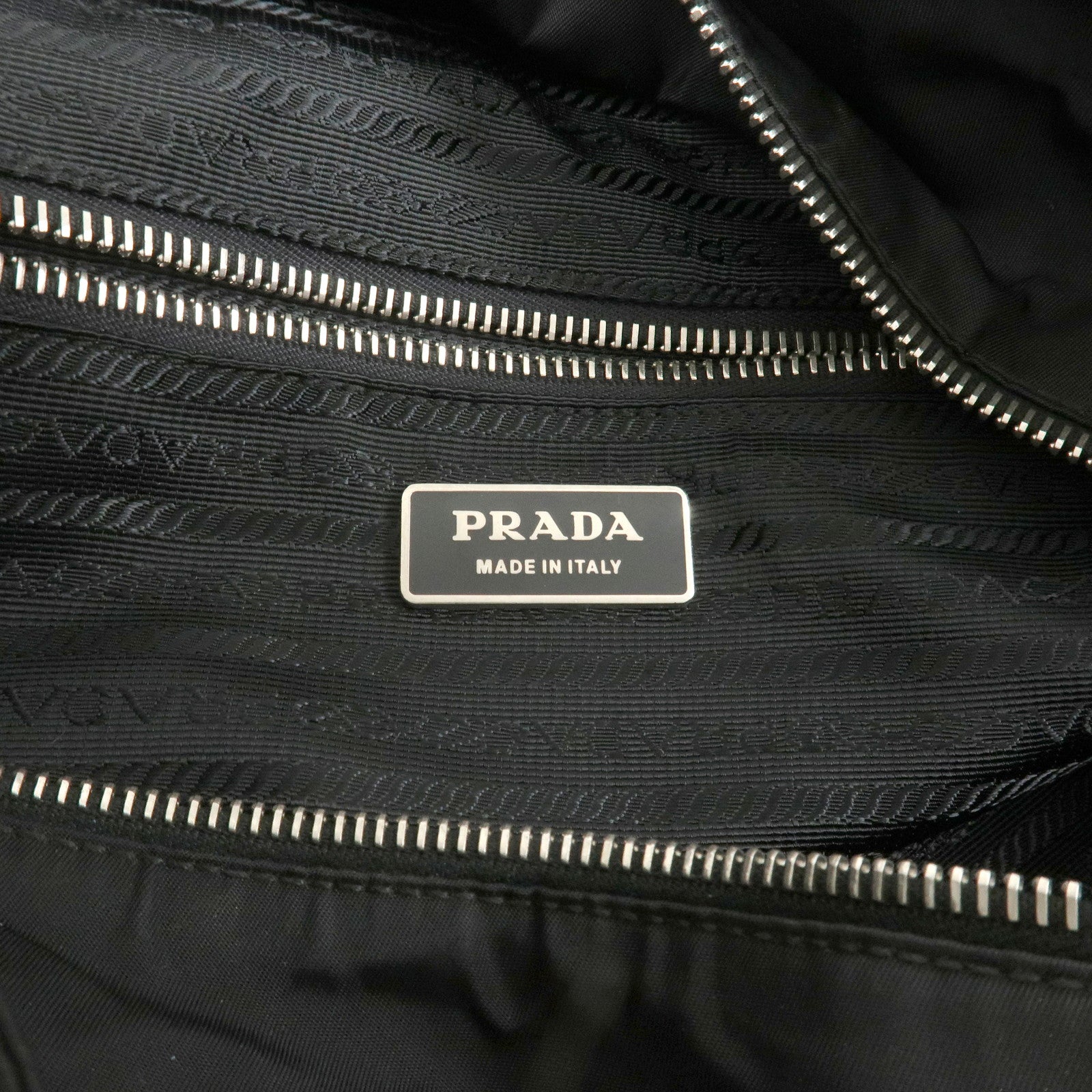 PRADA Triangle Logo Nylon Saffiano Leather Tote Shoulder Bag Black