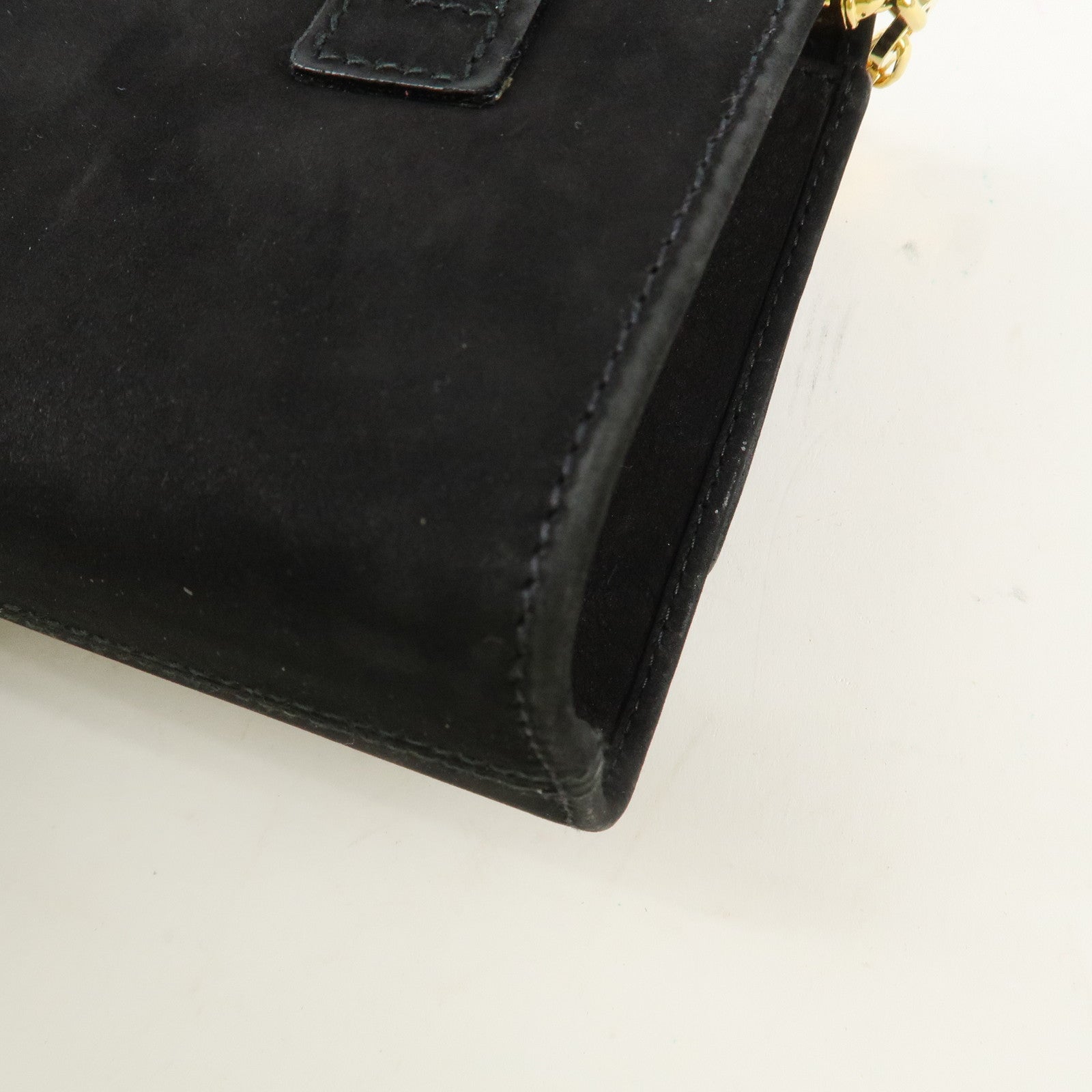Ferragamo Vara Ribbon Suede Mini Chain Shoulder Bag Hand Bag Black Used