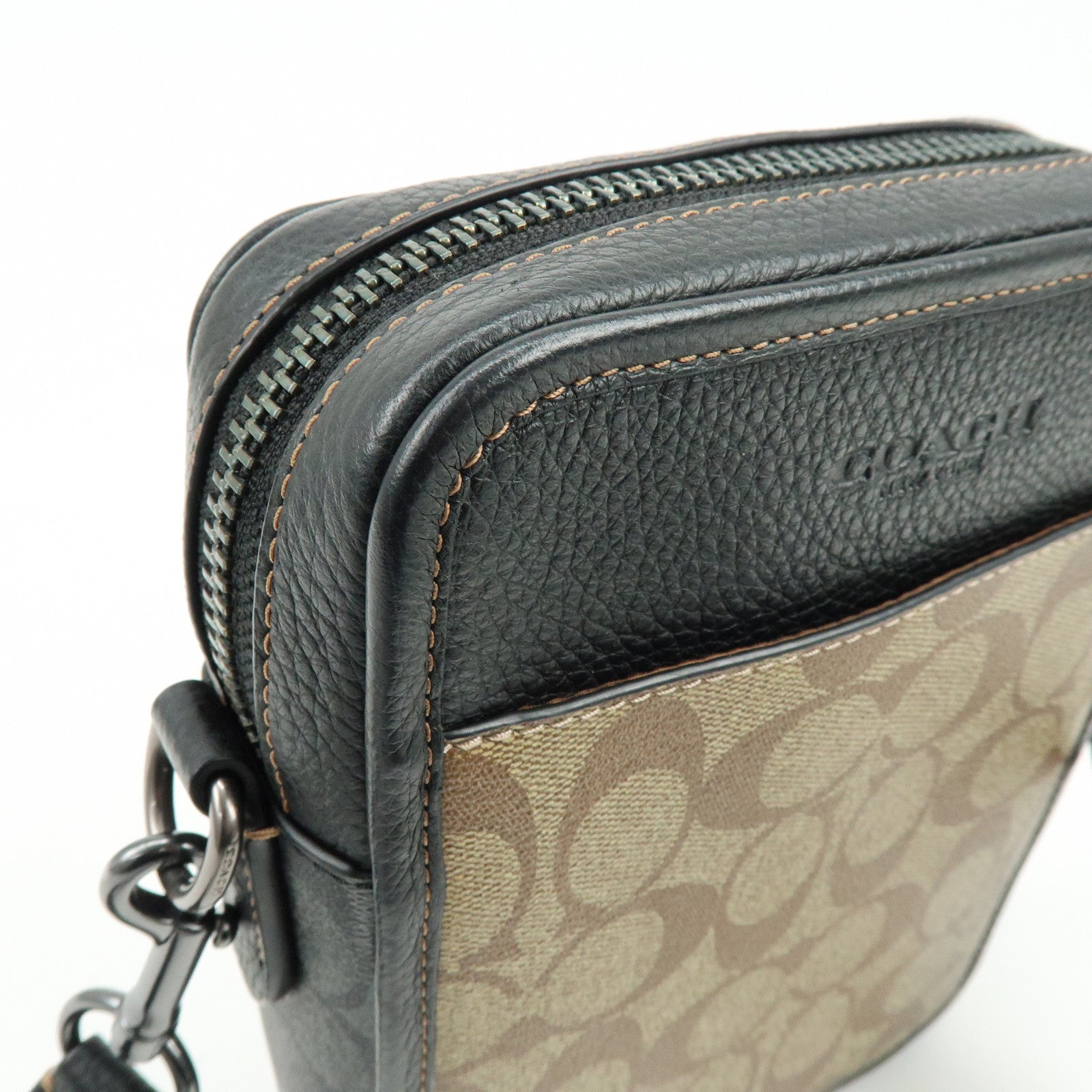 COACH Signature PVC Leather Shoulder Bag Crossbody Bag Black Beige