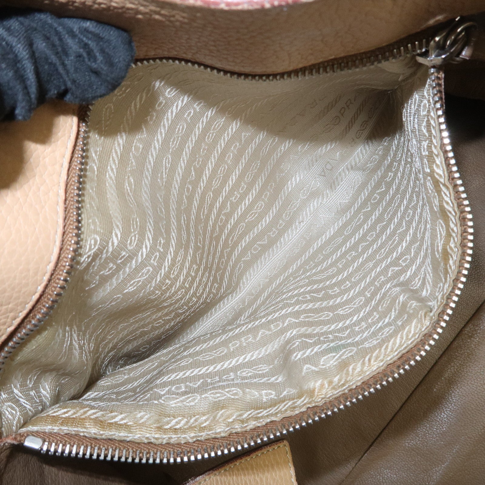 PRADA Triangle Logo Leather Shoulder Bag Hand Bag Beige