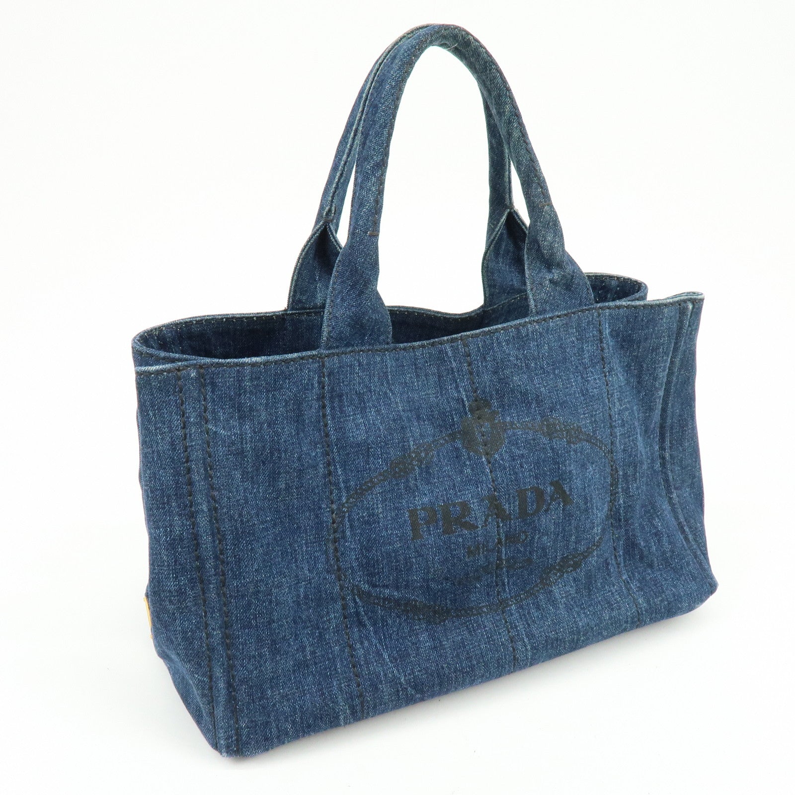 PRADA Triangle Logo Canapa Denim Tote Bag Hand Bag Denim Blue