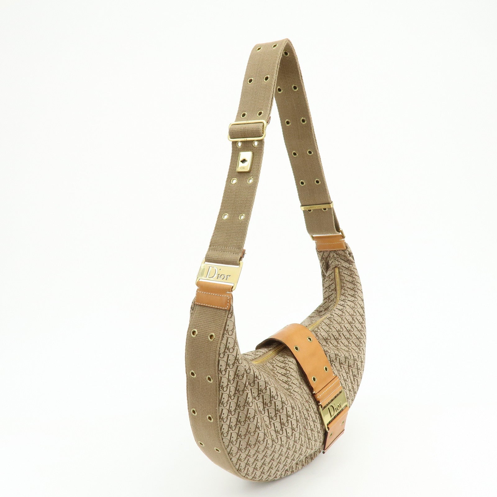 Christian Dior Trotter Canvas Leather Shoulder Crossbody Bag Beige