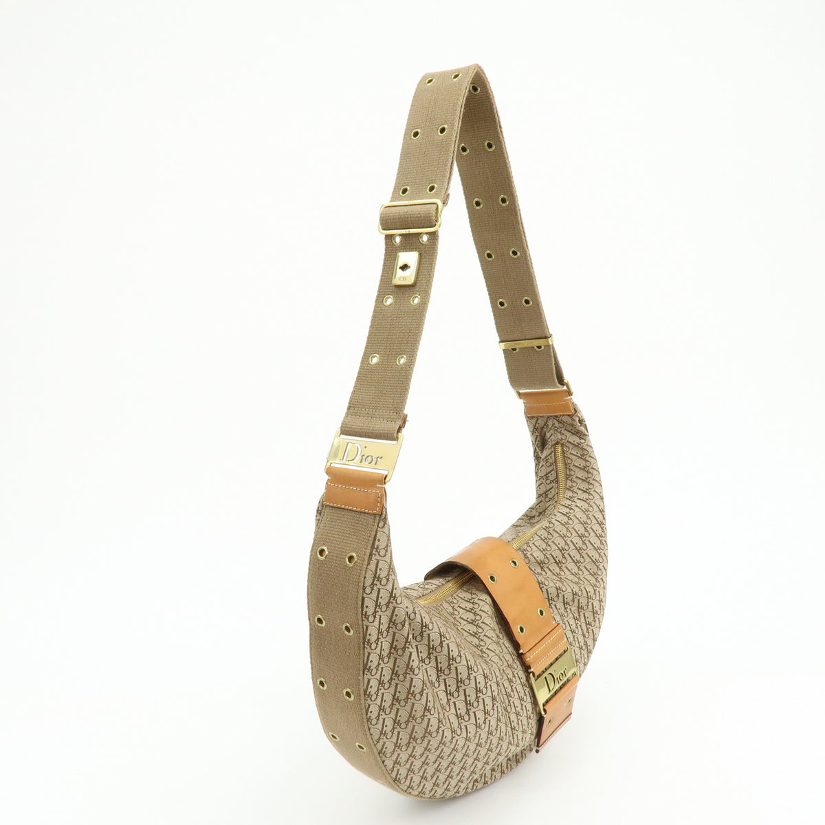Christian Dior Trotter Canvas Leather Shoulder Crossbody Bag Beige