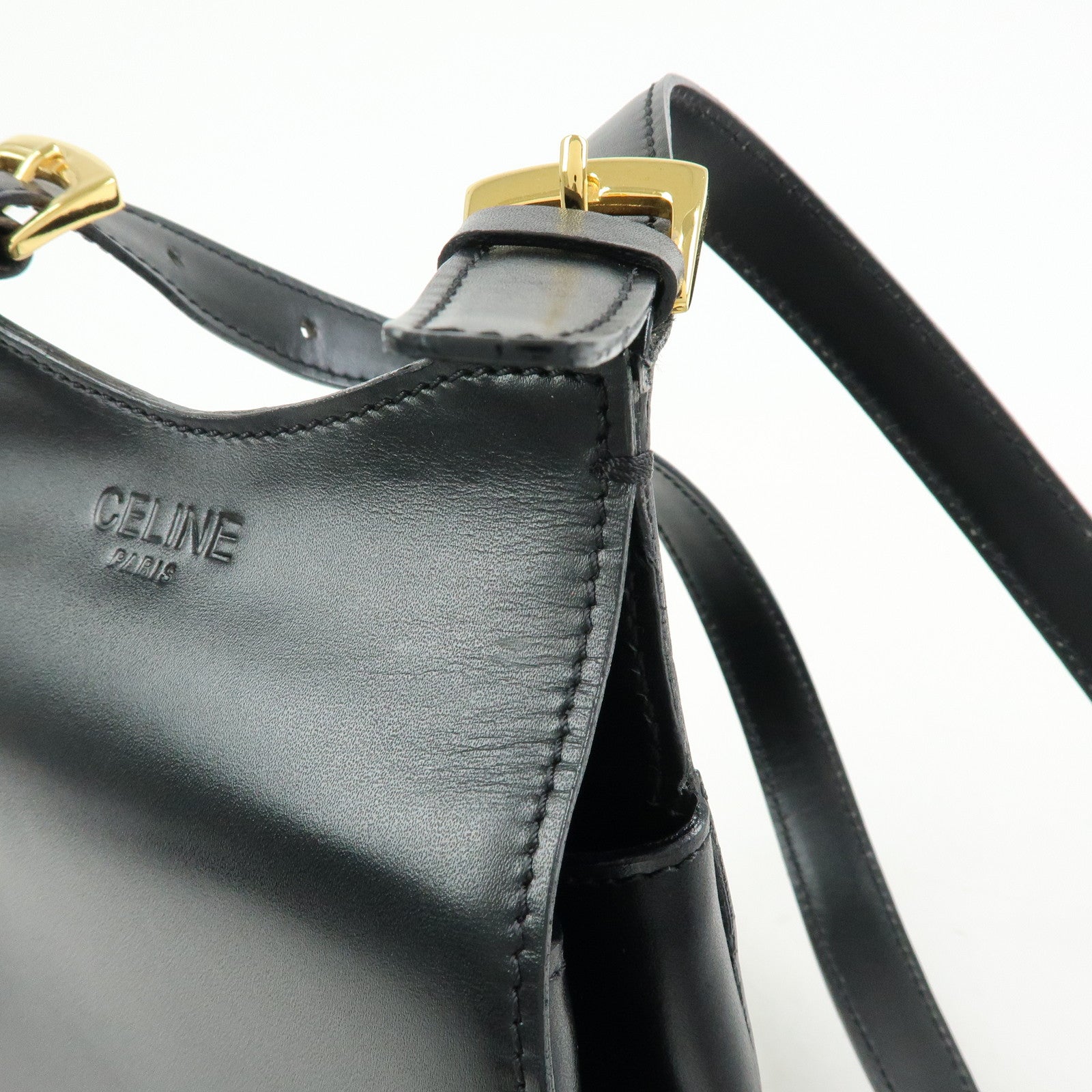 CELINE Leather Shoulder Bag Crossbody Bag Black