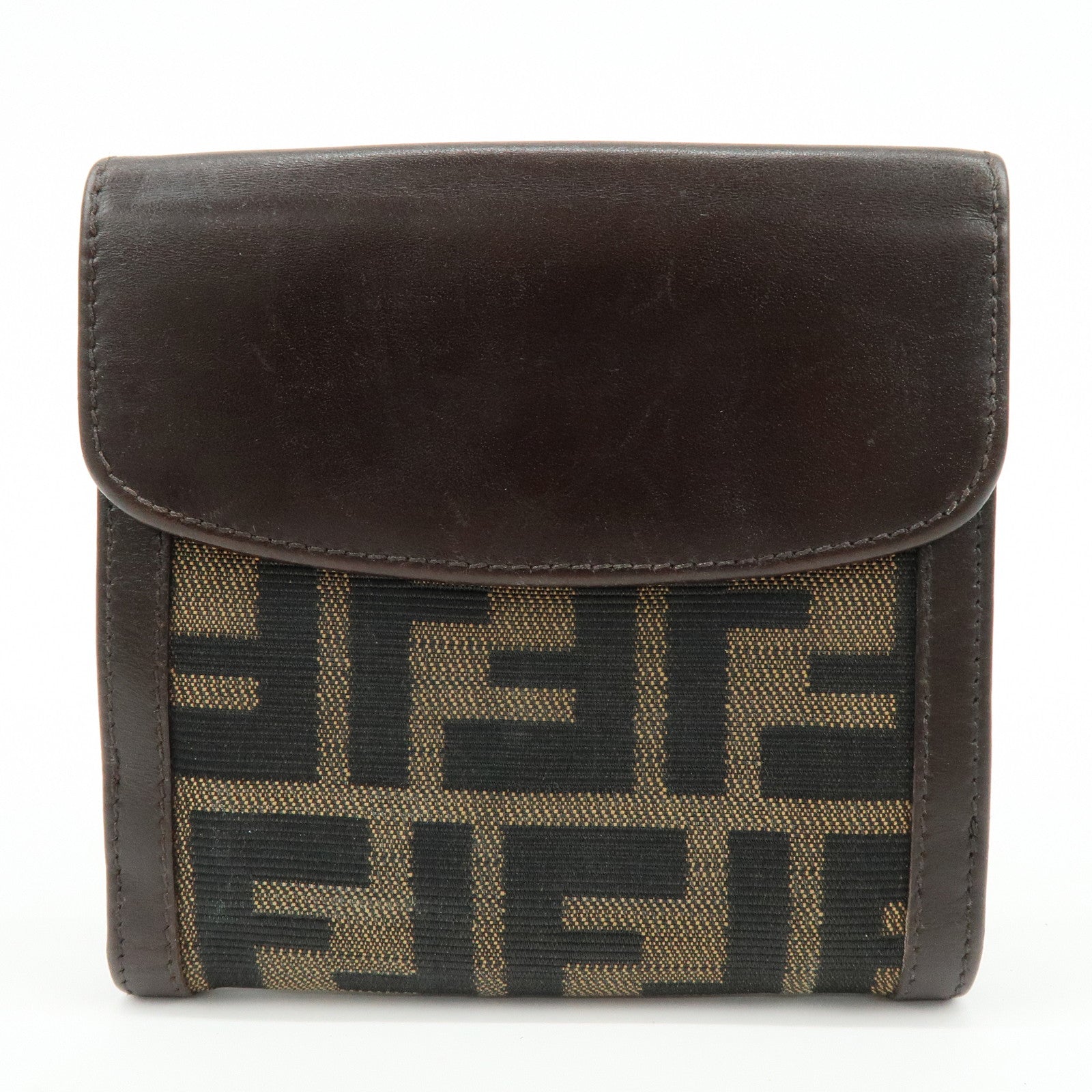 FENDI Zucca Canvas Leather Bi-fold Wallet Brown Black 01695