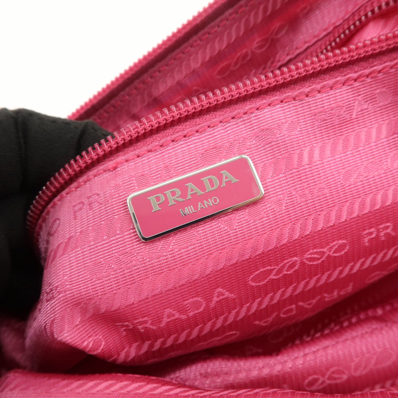 PRADA Triangle Logo Nylon Pouch Cosmetic Pouch Fuchsia Pink 1NA693