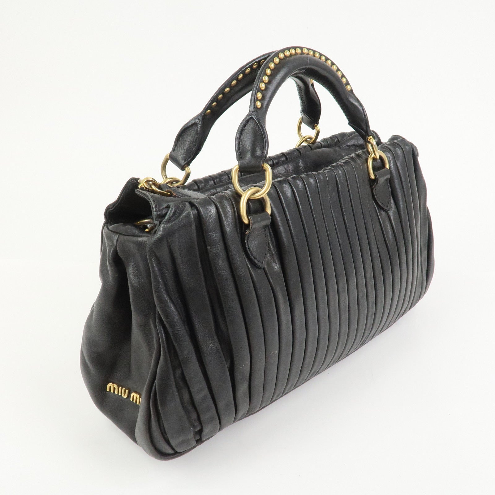 MIU MIU Leather 2Way Bag Hand Bag Shoulder Bag Black