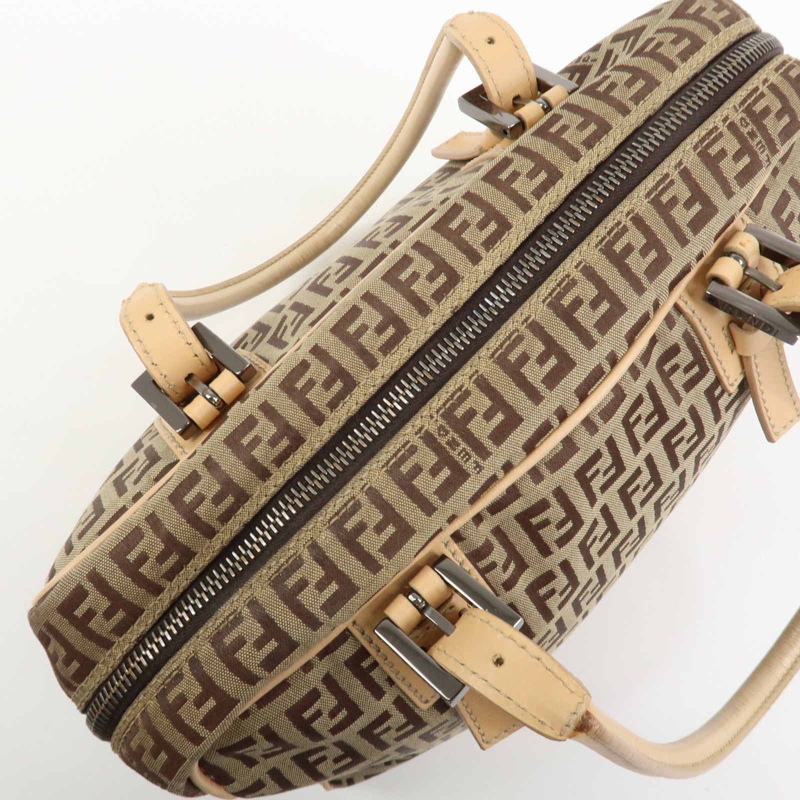FENDI Zucchino Canvas Leather Hand Bag Shoulder Bag Beige 8BN005