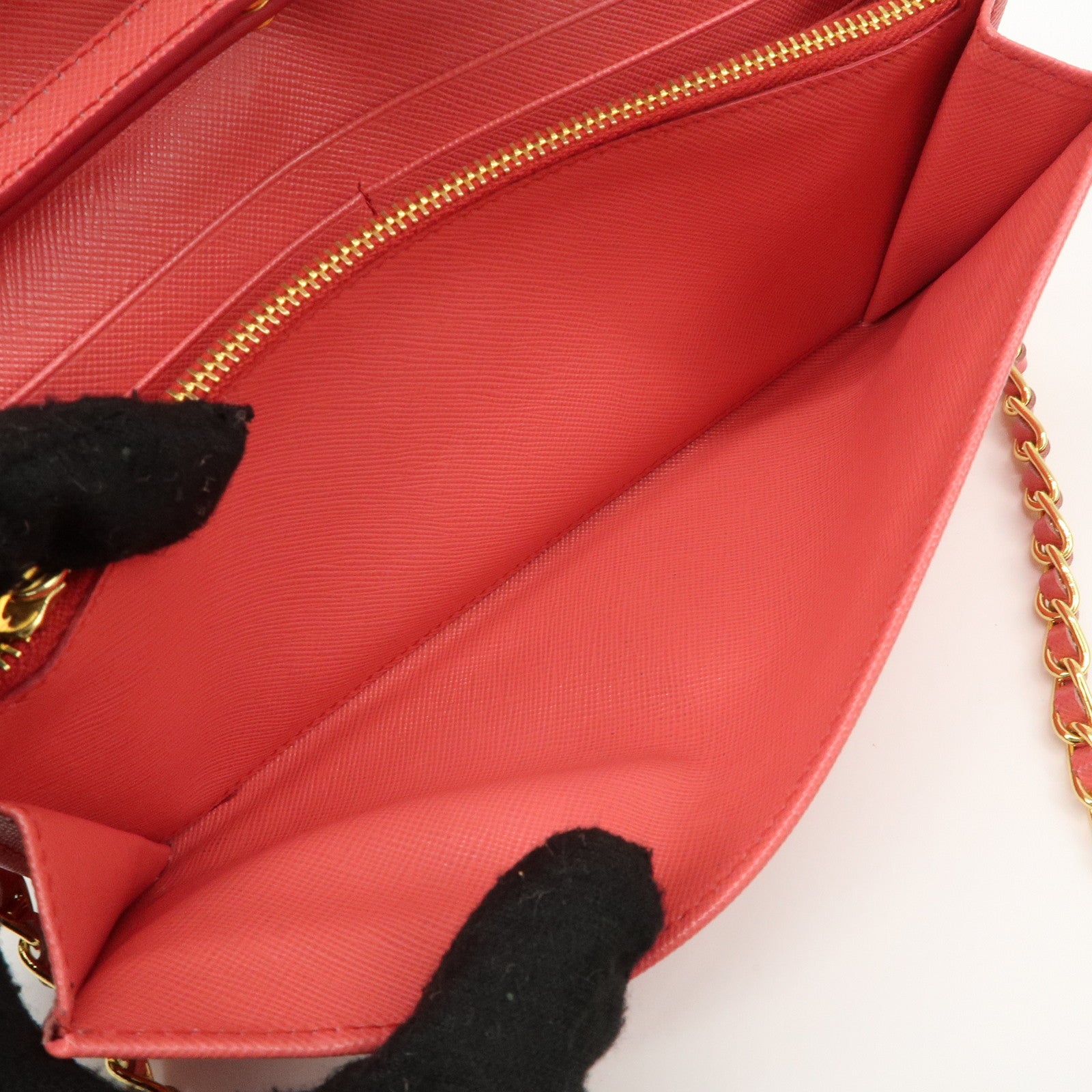 PRADA Saffiano Metal Chain Strap Wallet Shoulder Bag Pink Gold 1M1290 Used