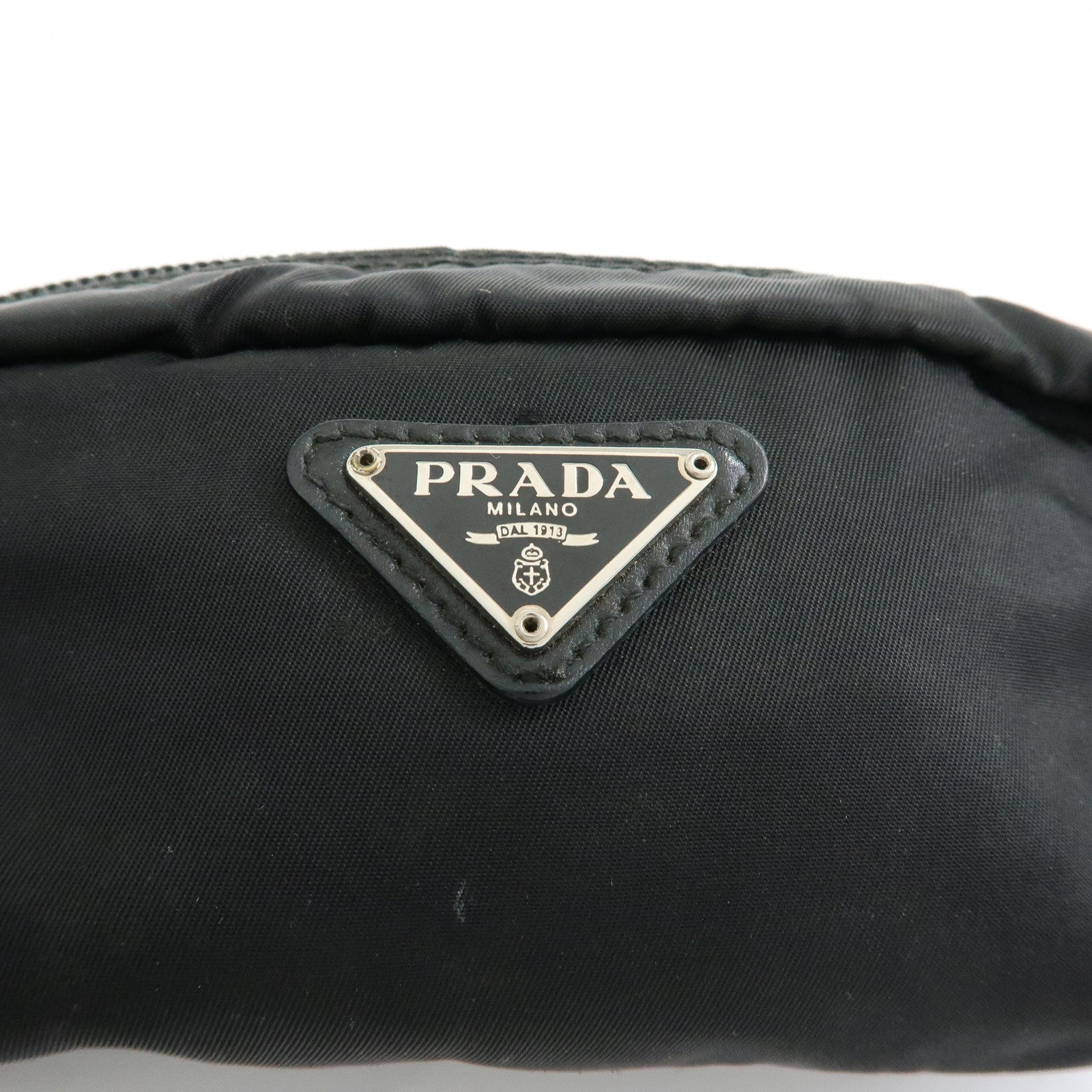 PRADA Triangle Logo Nylon Leather Pouch Cosmetic Case Black