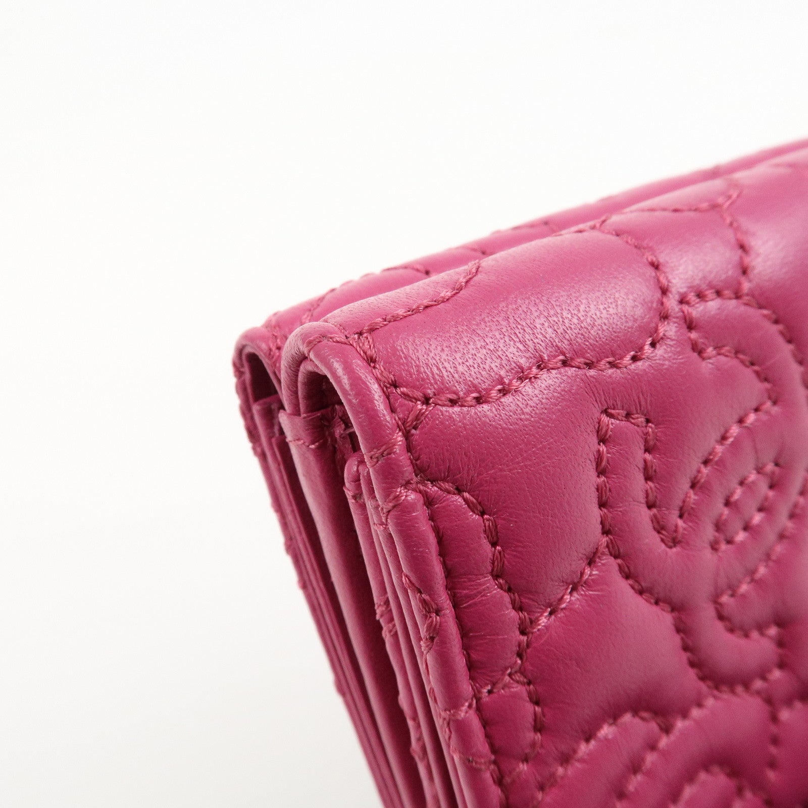 CHANEL COCO Mark Lamb Skin Tri-fold Compact Wallet Pink