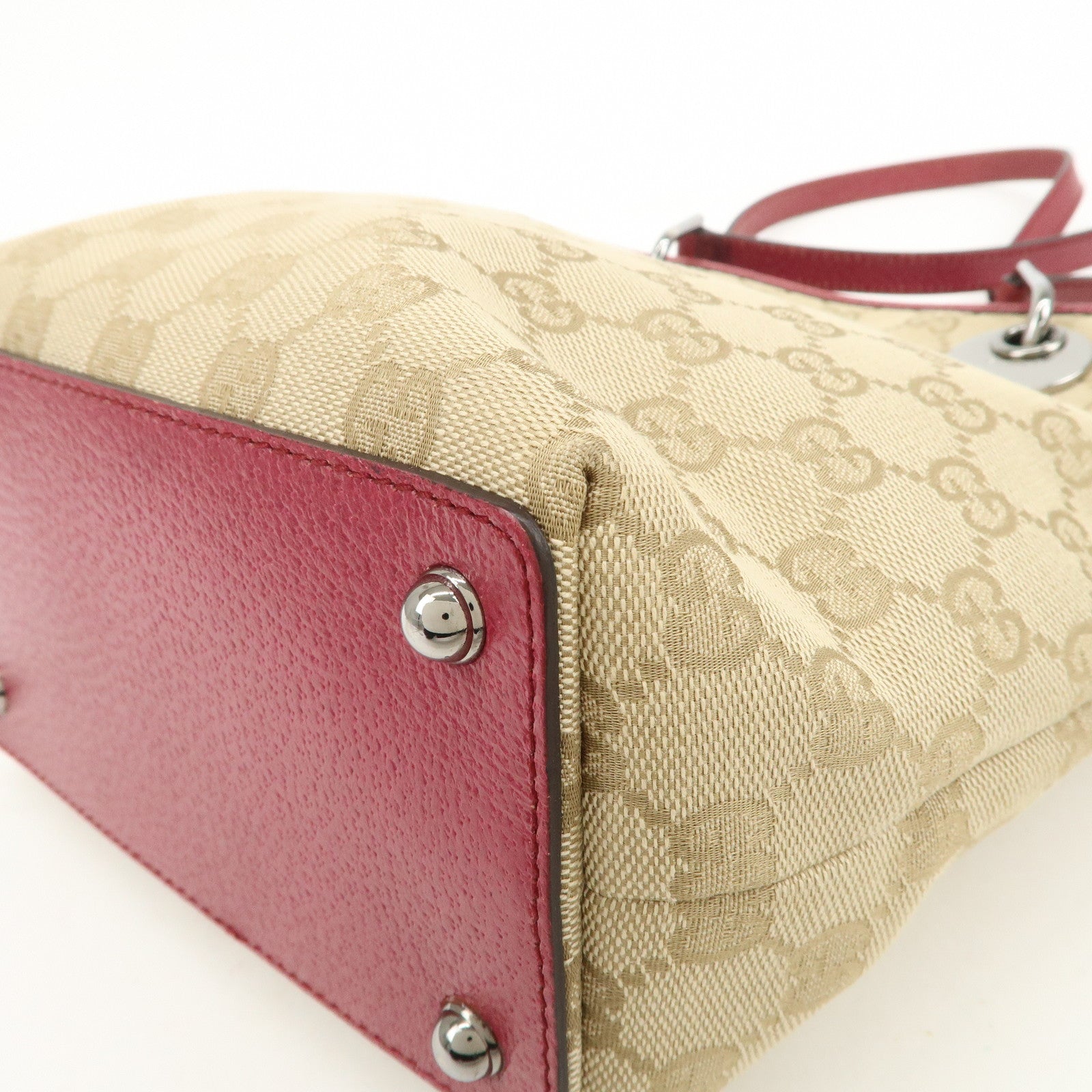 GUCCI GG Monogram Canvas Leather Tote Bag Hand Bag Beige 120840