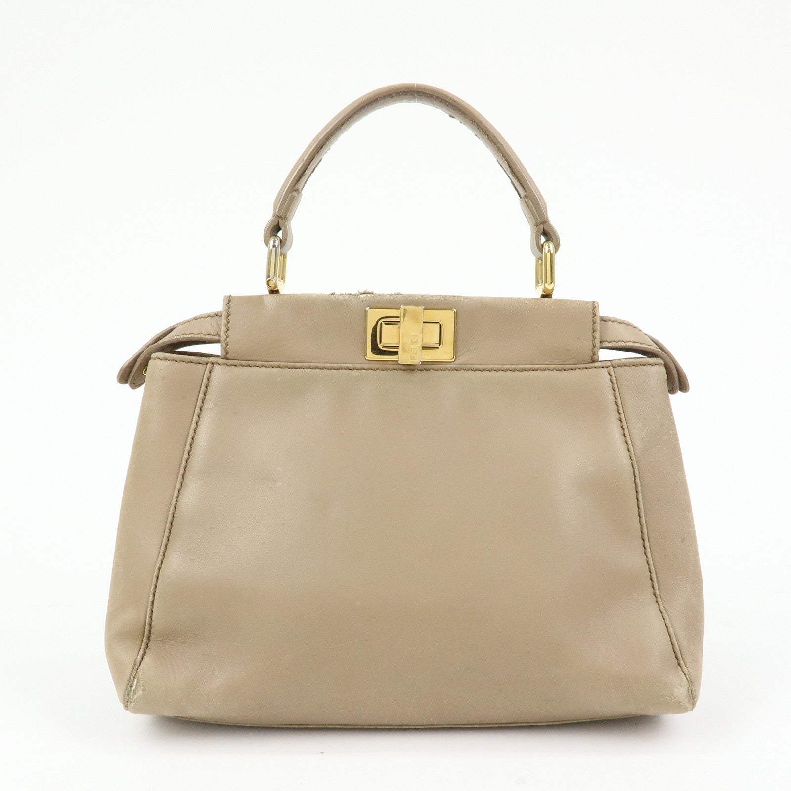 FENDI Mini Peekaboo Leather 2Way Shoulder Bag Hand Bag Beige 8BN244
