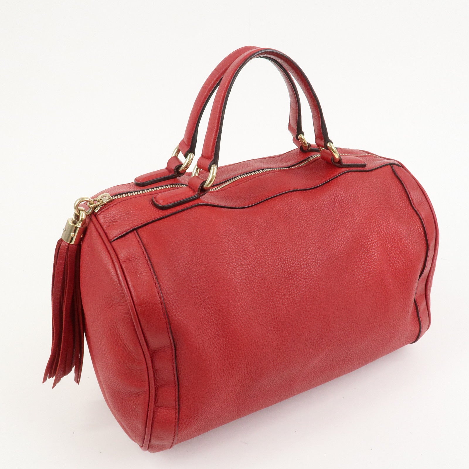 GUCCI SOHO Interlocking G Leather Boston Bag Hand Bag Red 282302