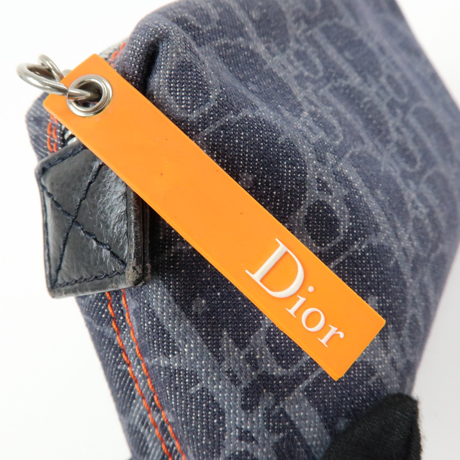 Christian Dior Trotter Flight Line Denim Leather Pouch Navy Orange