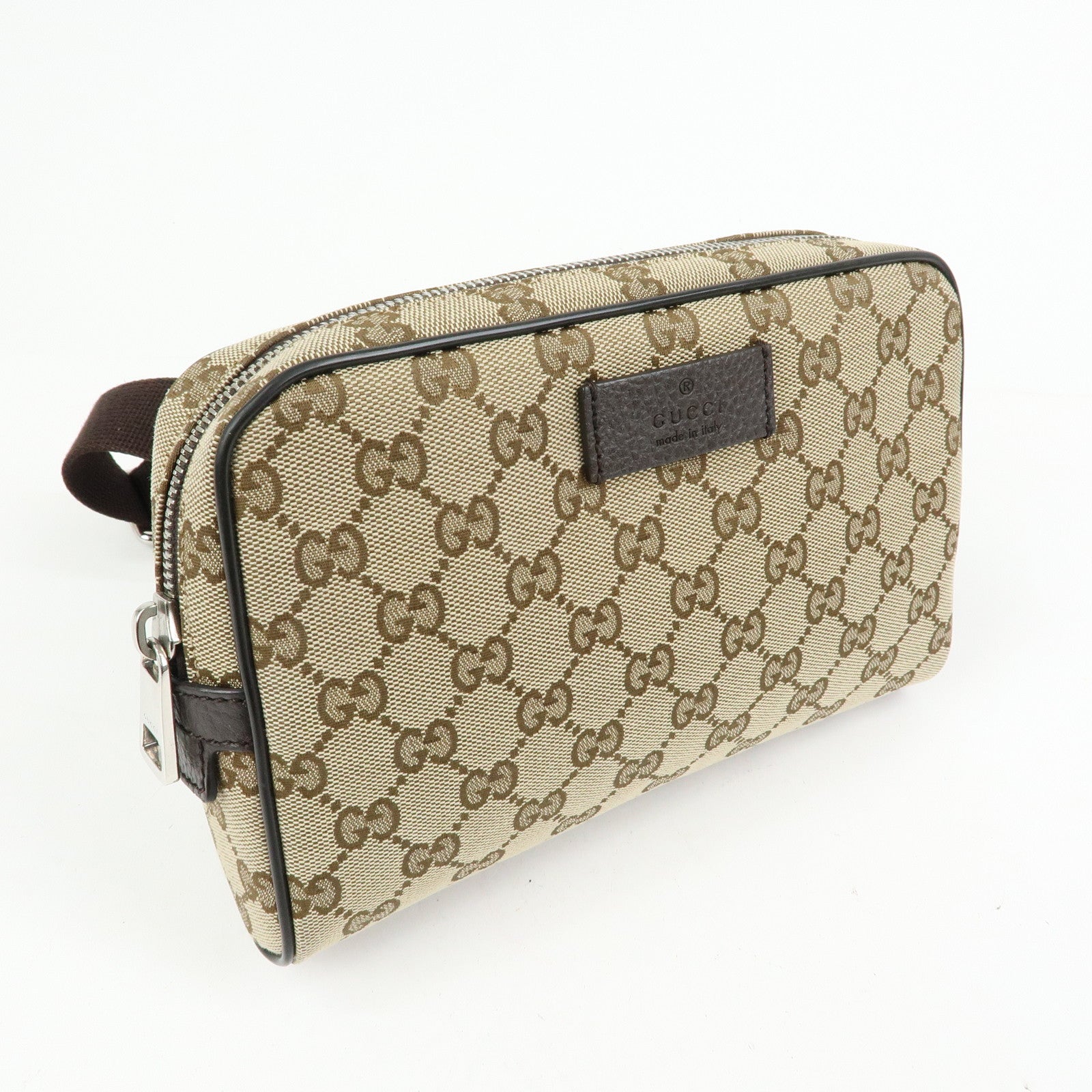 GUCCI GG Canvas Leather Waist Pouch Body Bag Crossbody Bag 449174