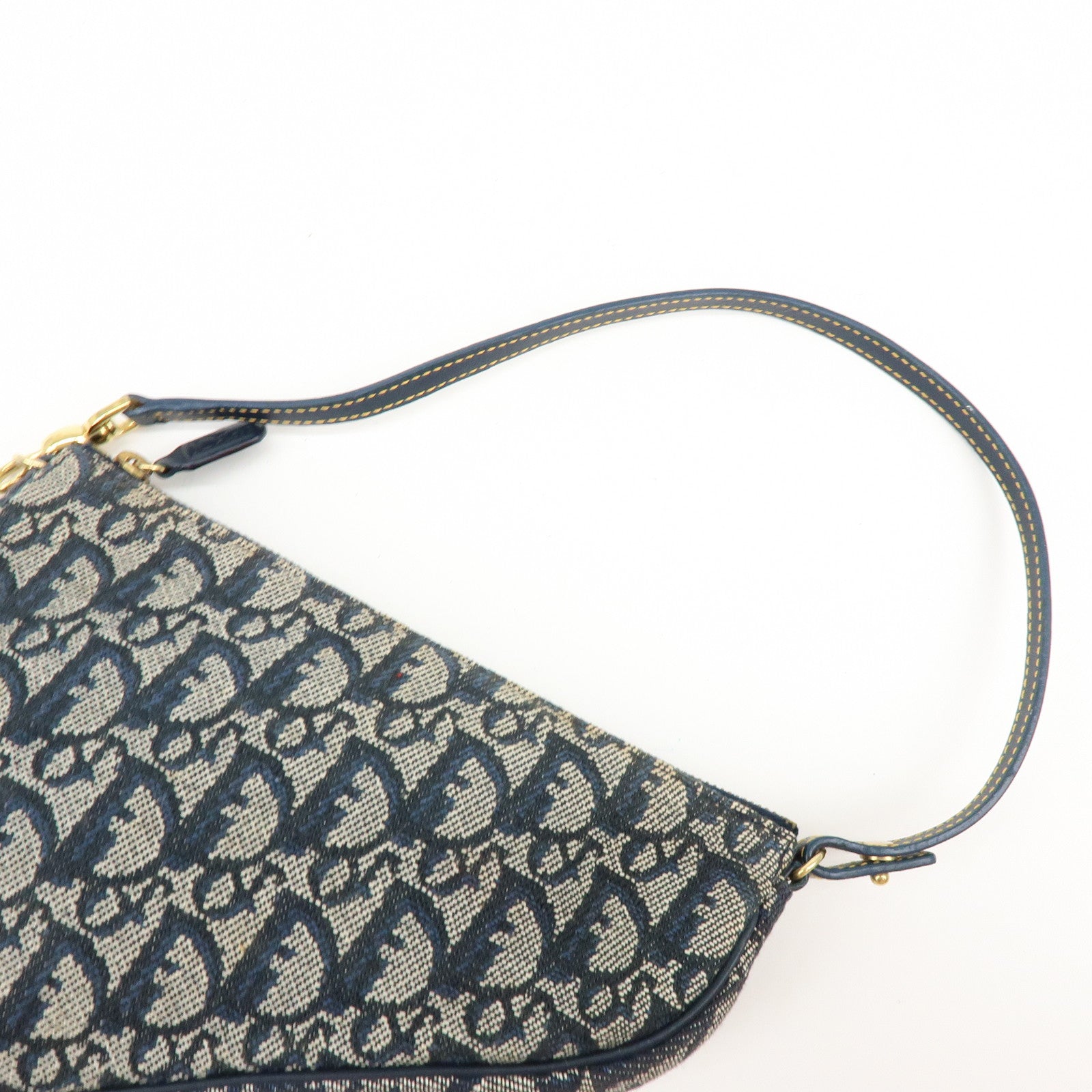 Christian Dior Trotter Jacguard Leather Saddle Bag Pouch Navy