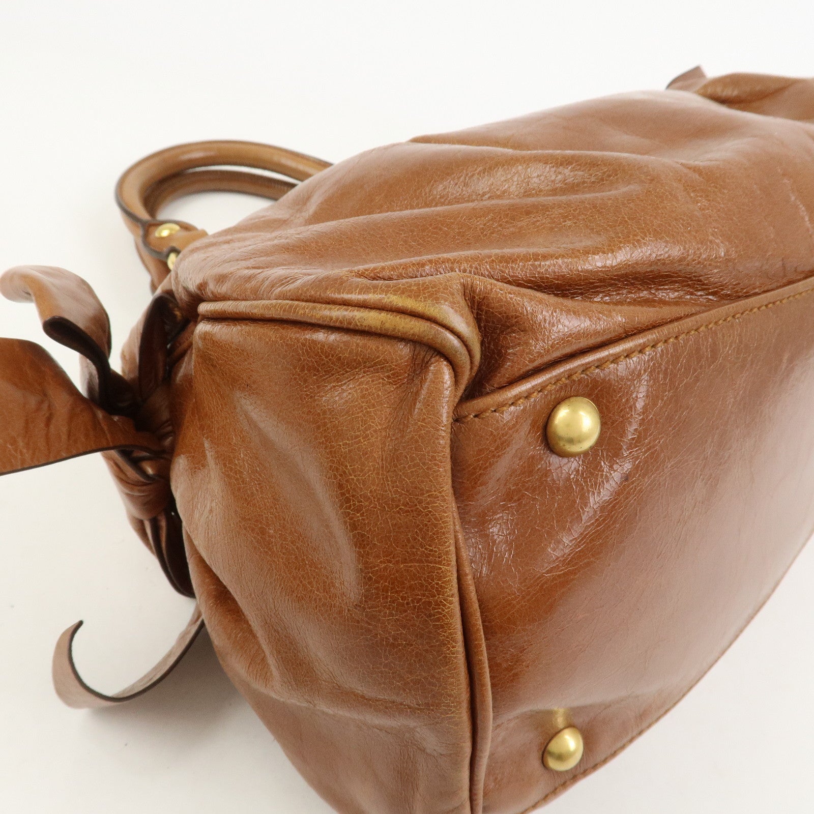 MIU MIU Side Ribbon Leather 2Way Bag Hand Bag Shoulder Bag Brown