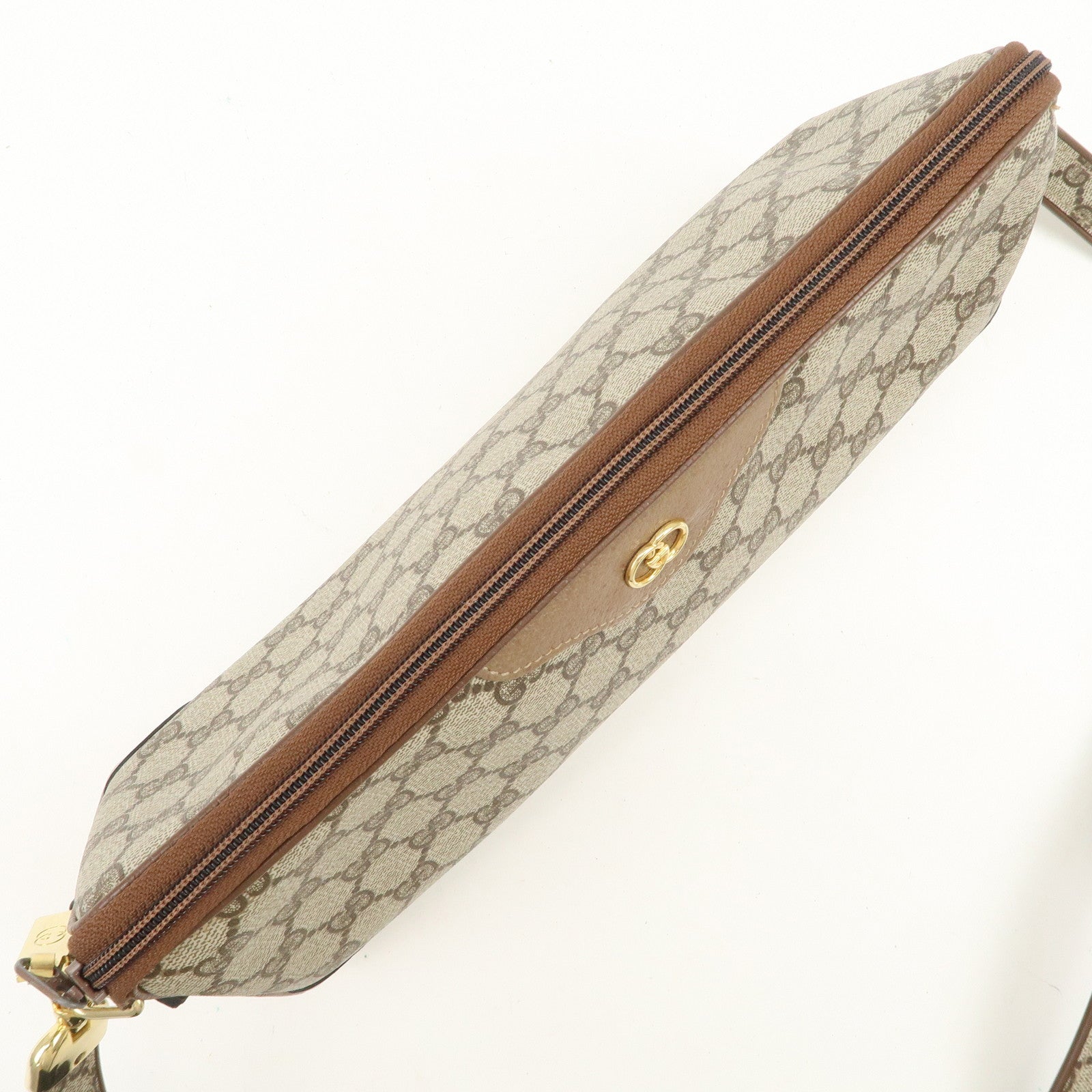 GUCCI Old Gucci GG Plus Leather Shoulder Bag Crossbody Bag Beige Brown Used