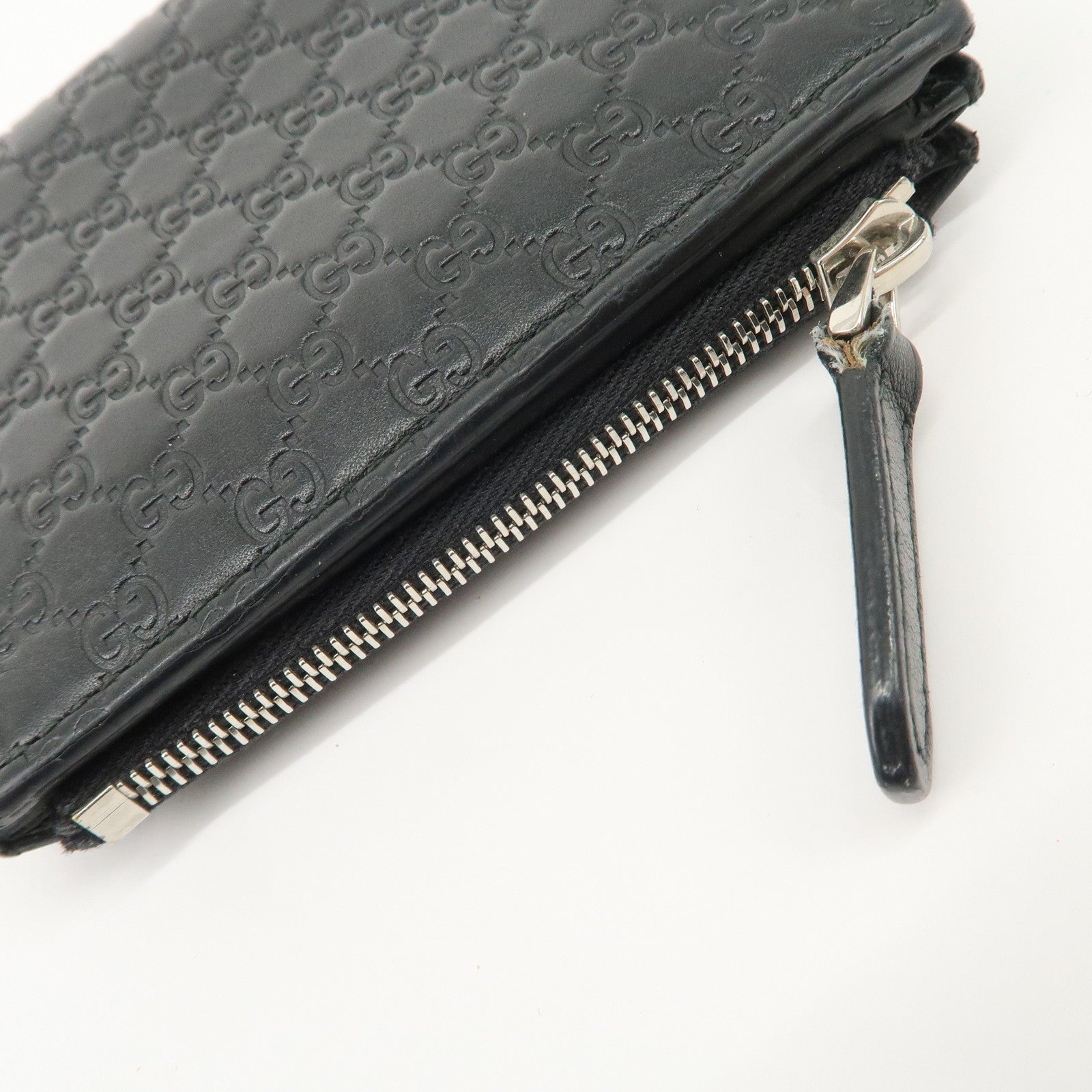 GUCCI Micro Guccissima Leather Compact Bi-fold Wallet Black 544475 Used